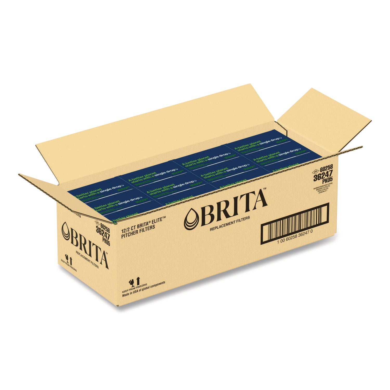 Elite Replacement Water Filters for Pitcher and Dispensers, 2 Filters/Box, 12 Boxes/Carton