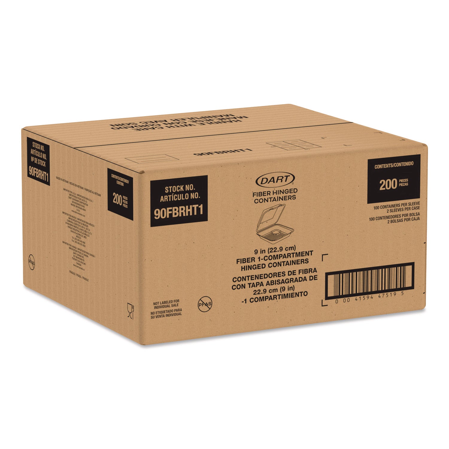 Compostable Molded Fiber Hinged Trays, ProPlanet Seal, 9.14 x 9 x 2.98, Natural, 200/Carton