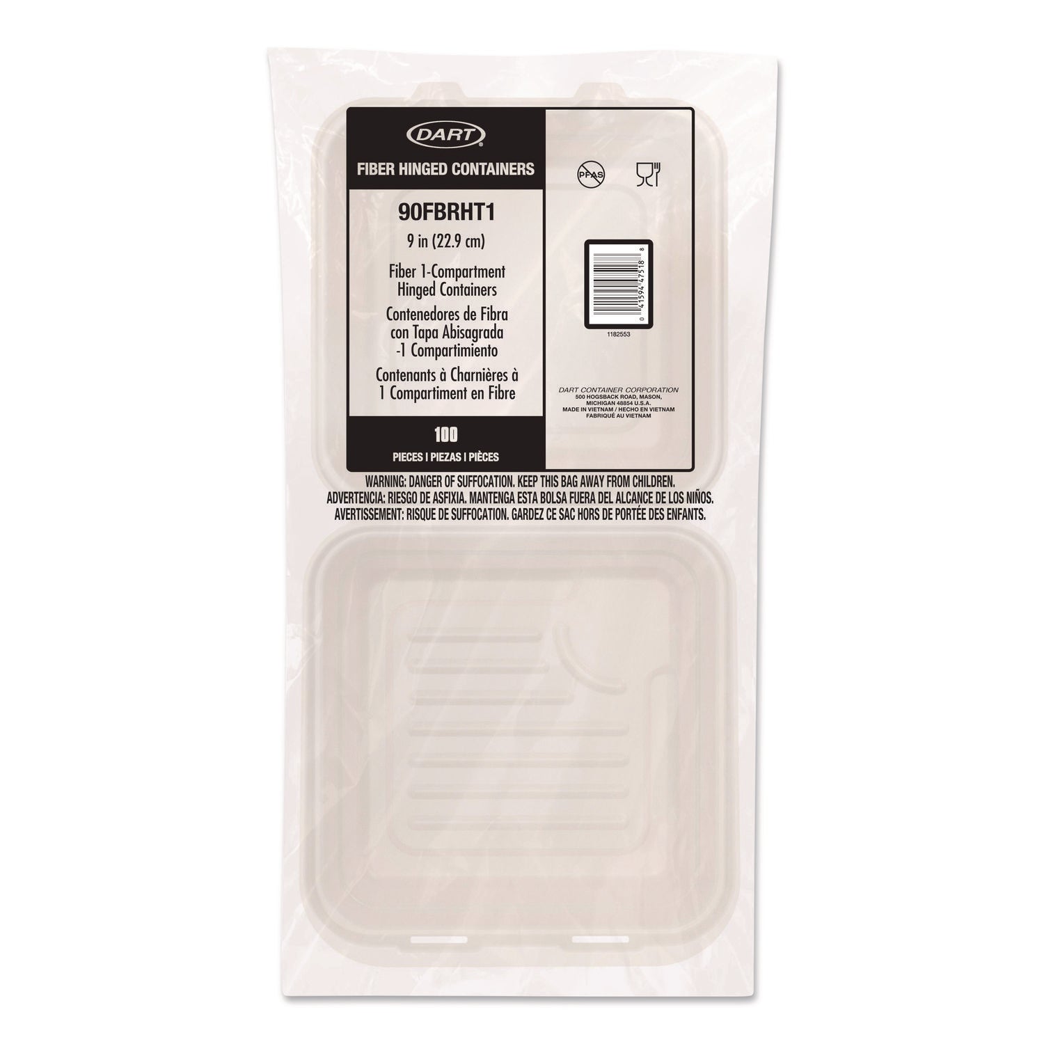 Compostable Molded Fiber Hinged Trays, ProPlanet Seal, 9.14 x 9 x 2.98, Natural, 200/Carton