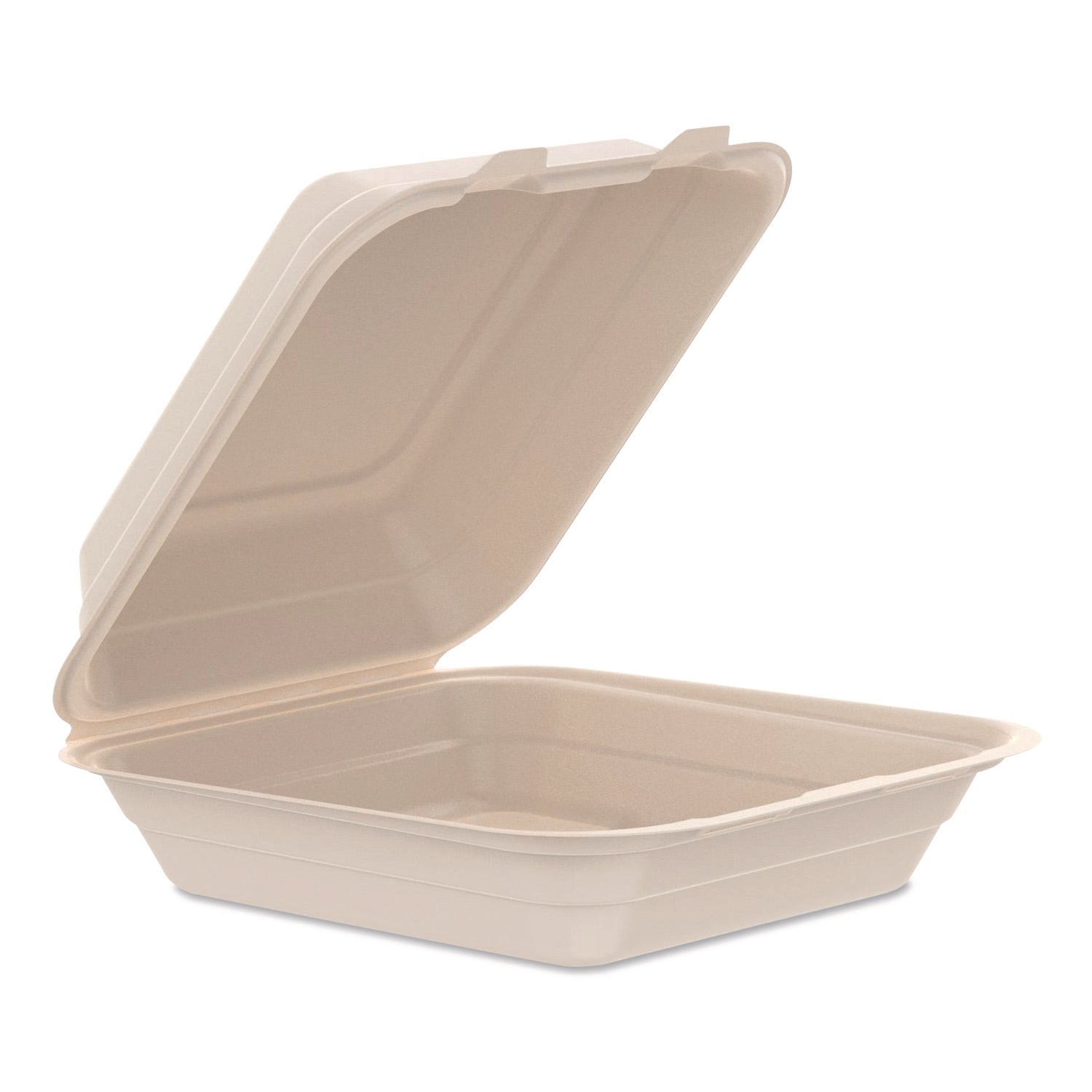 Compostable Molded Fiber Hinged Trays, ProPlanet Seal, 8.65 x 7.94 x 2.98, Natural, 200/Carton