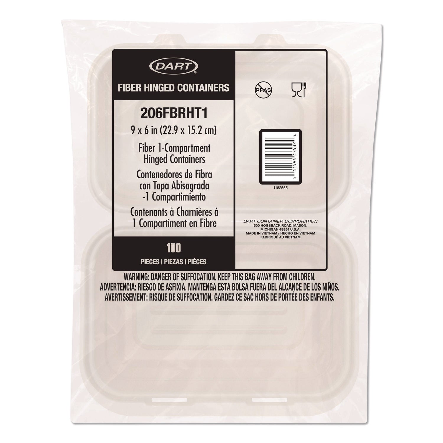 Compostable Molded Fiber Hinged Trays, ProPlanet Seal, 6.41 x 9.22 x 3, Natural, 200/Carton