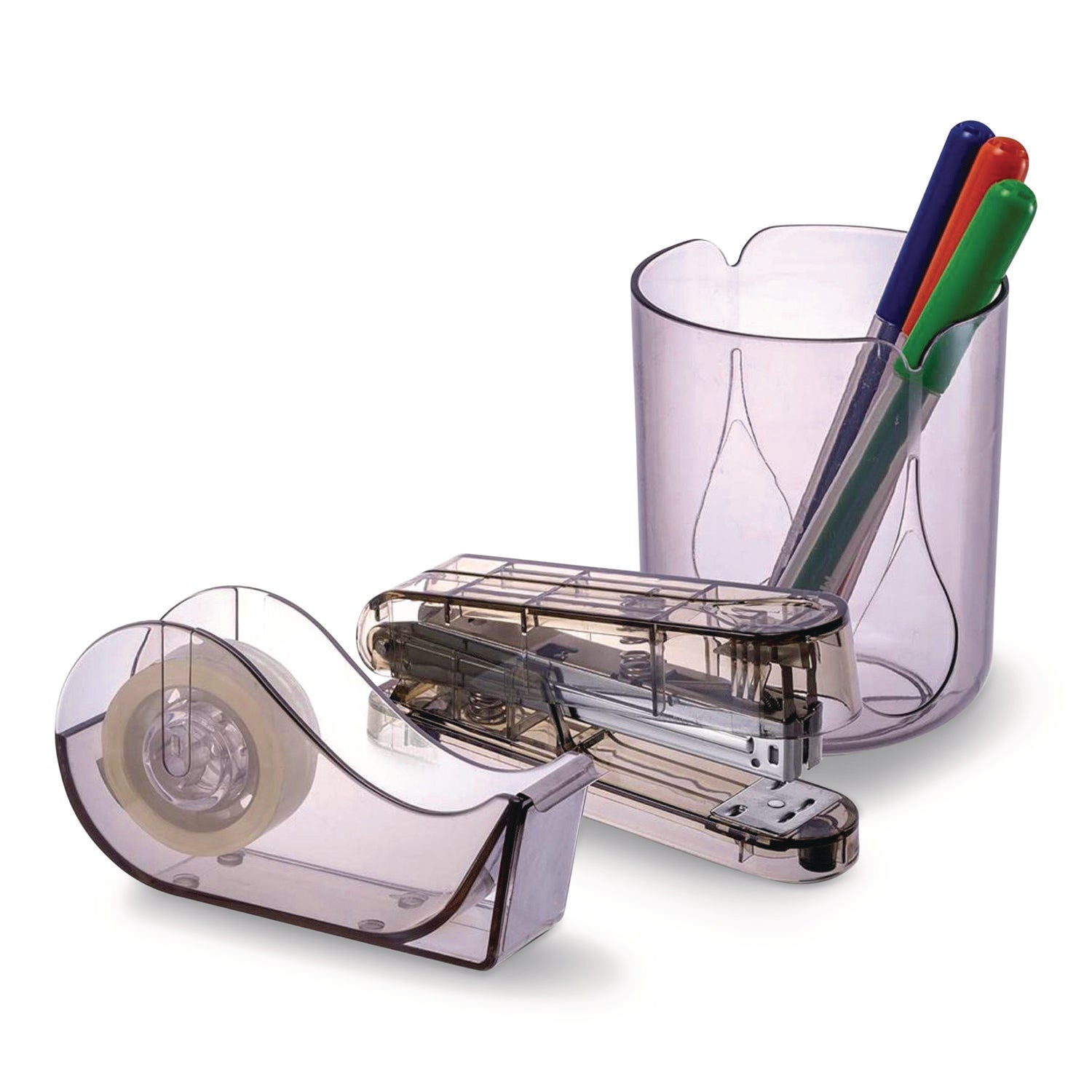 3-Piece Organizer Set, Pencil Cup, Stapler, Tape Dispenser, Made from Recycled Bottles