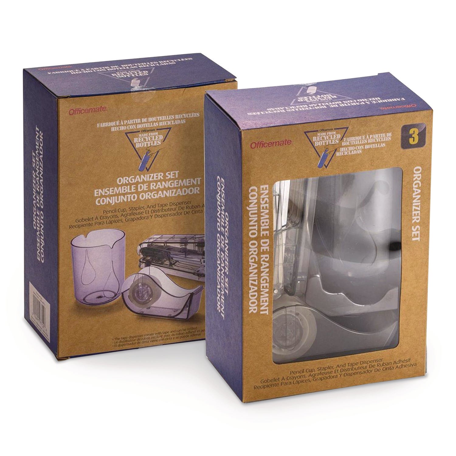 3-Piece Organizer Set, Pencil Cup, Stapler, Tape Dispenser, Made from Recycled Bottles