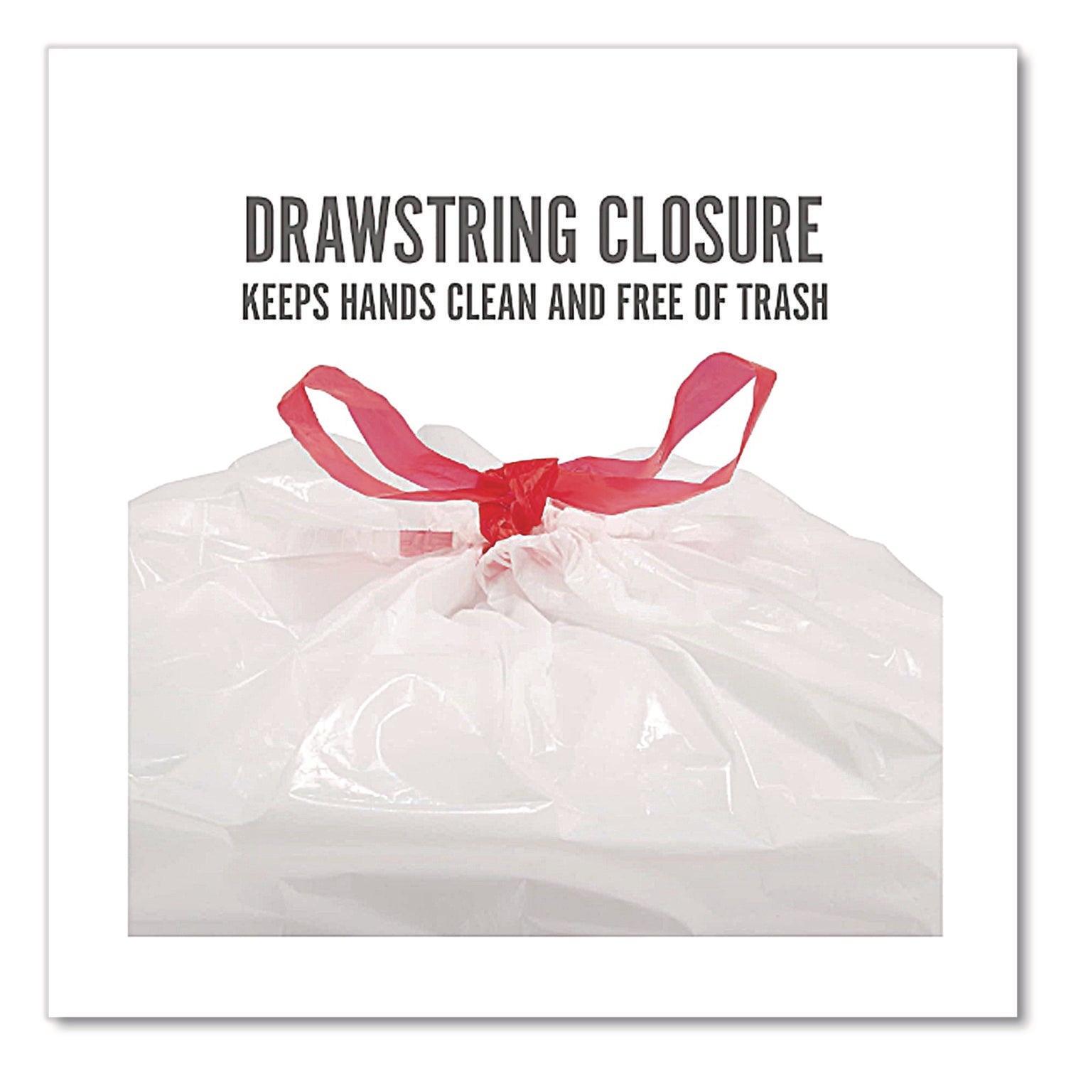 Drawstring Tall Kitchen Trash Bags, 13 gal, 28" x 24", White, 50/Box