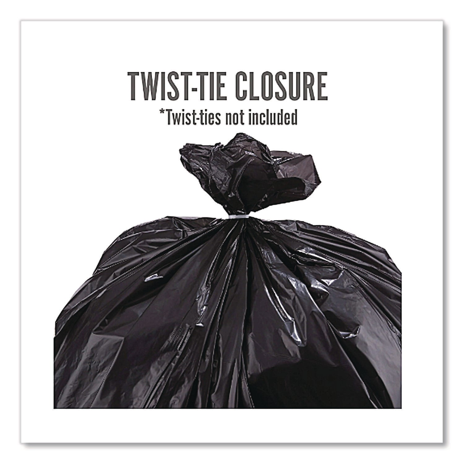 Twist-Tie Heavy-Duty Trash Bags, Open-Face, 45 gal, 1.1 mil, 45" x 38", Black, 25/Box