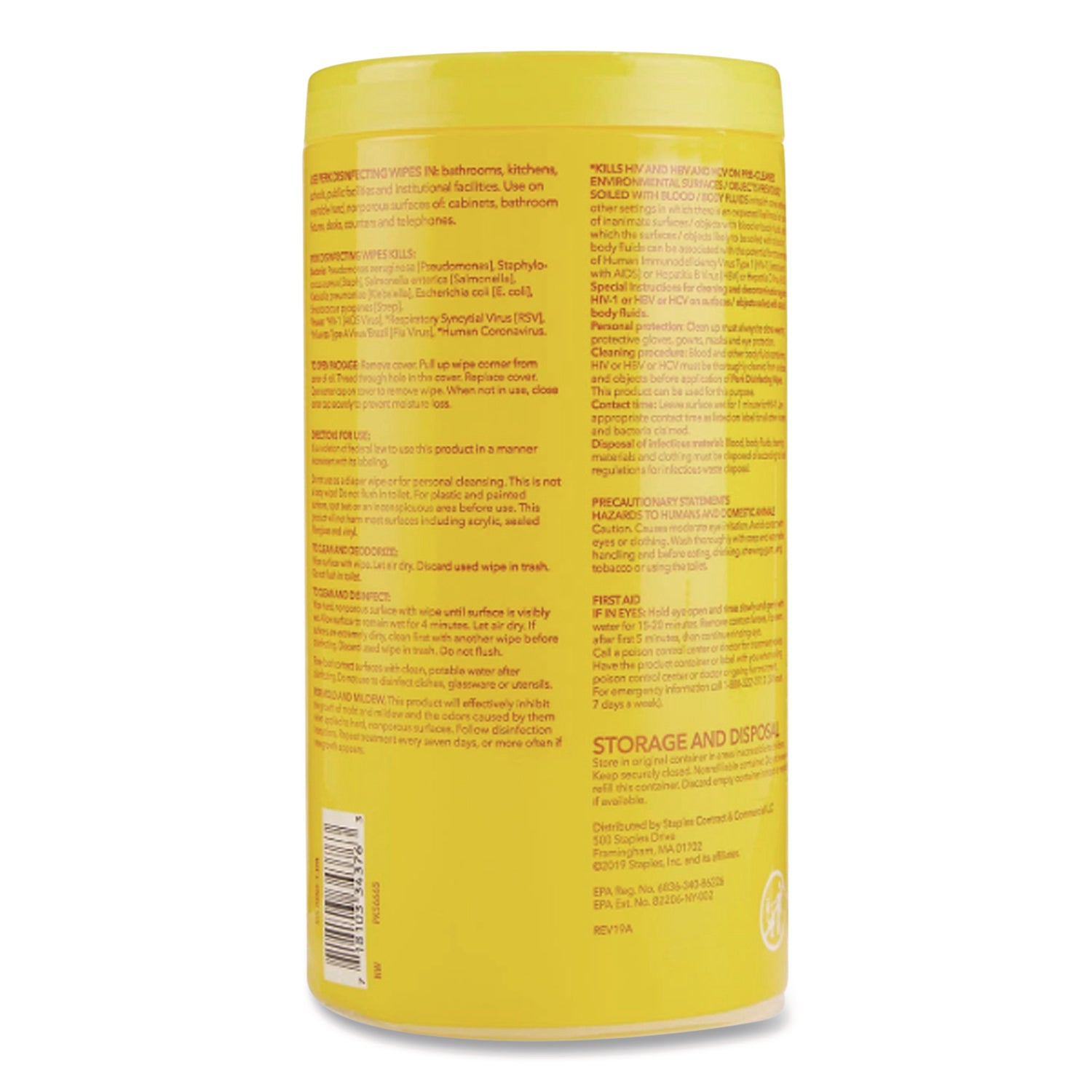 Disinfecting Wipes, 7 x 8, Lemon, White, 75 Wipes/Canister