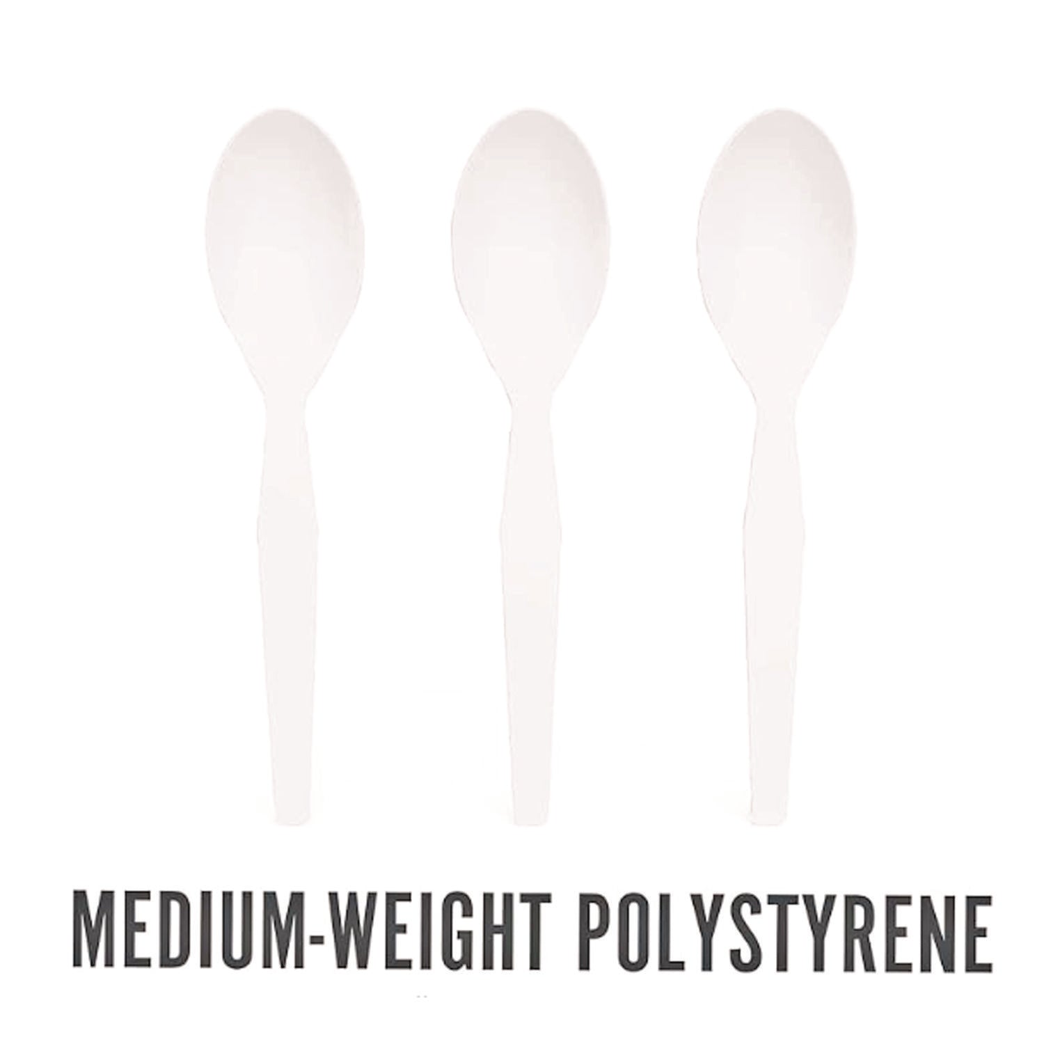 Mediumweight Plastic Cutlery, Spoon, Plastic, White, 1,000/Pack