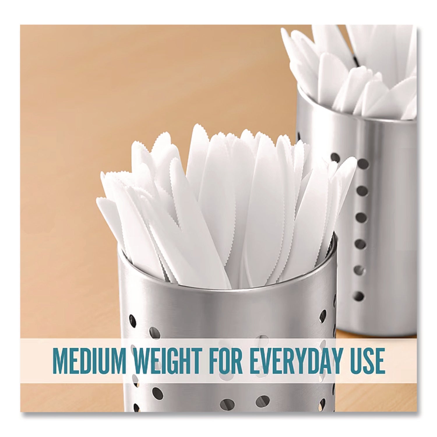 Mediumweight Plastic Cutlery, Fork/Knife/Spoon, Plastic, White, 100/Pack