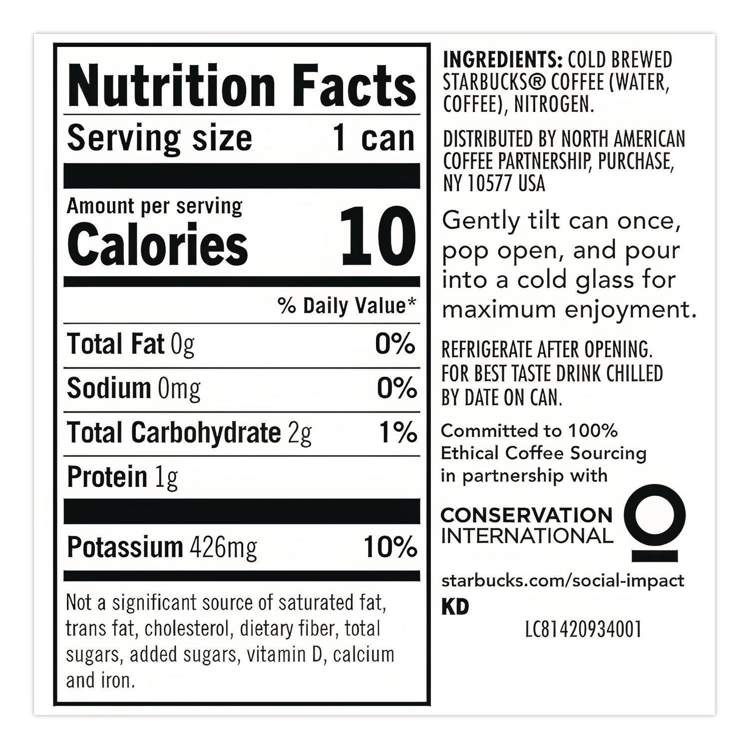 Nitro Cold Brew Coffee, Black Unsweetened, 9.6 oz Can, 12/Carton