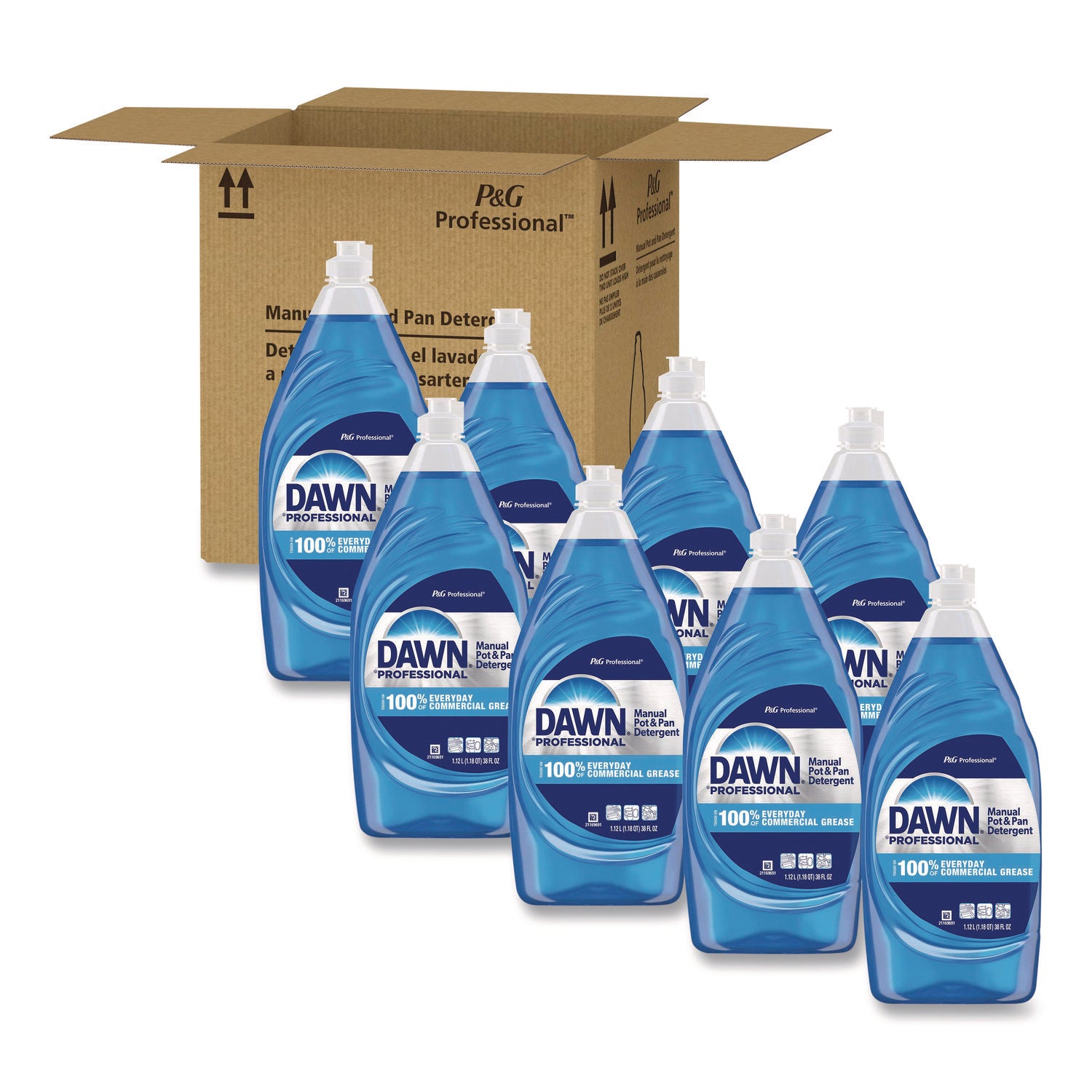Dawn Manual Dishwashing Liquid - For Pot, Pan - Liquid - 38 fl oz (1.2 quart) - Blue - 8 / Carton
