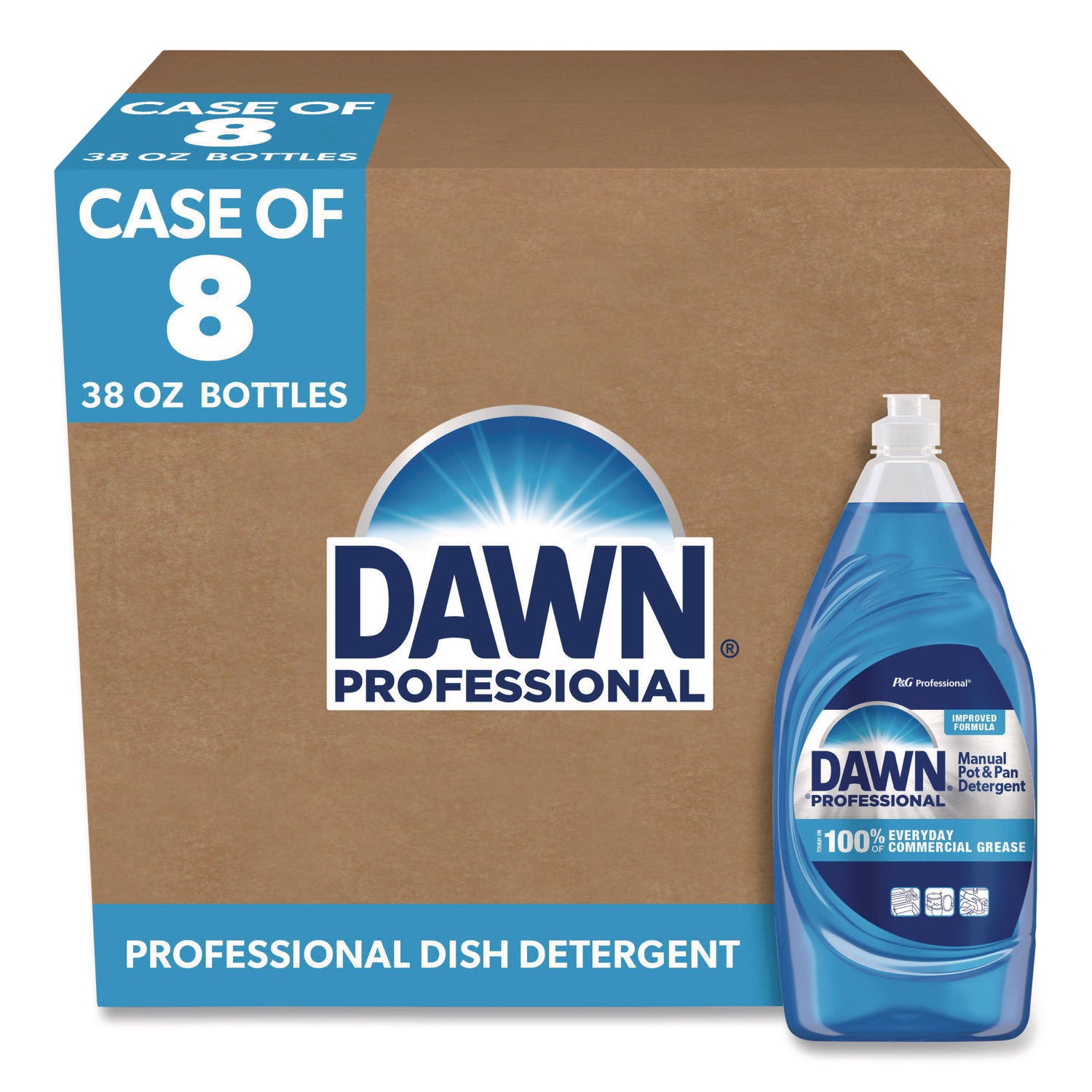 Dawn Manual Dishwashing Liquid - For Pot, Pan - Liquid - 38 fl oz (1.2 quart) - Blue - 8 / Carton