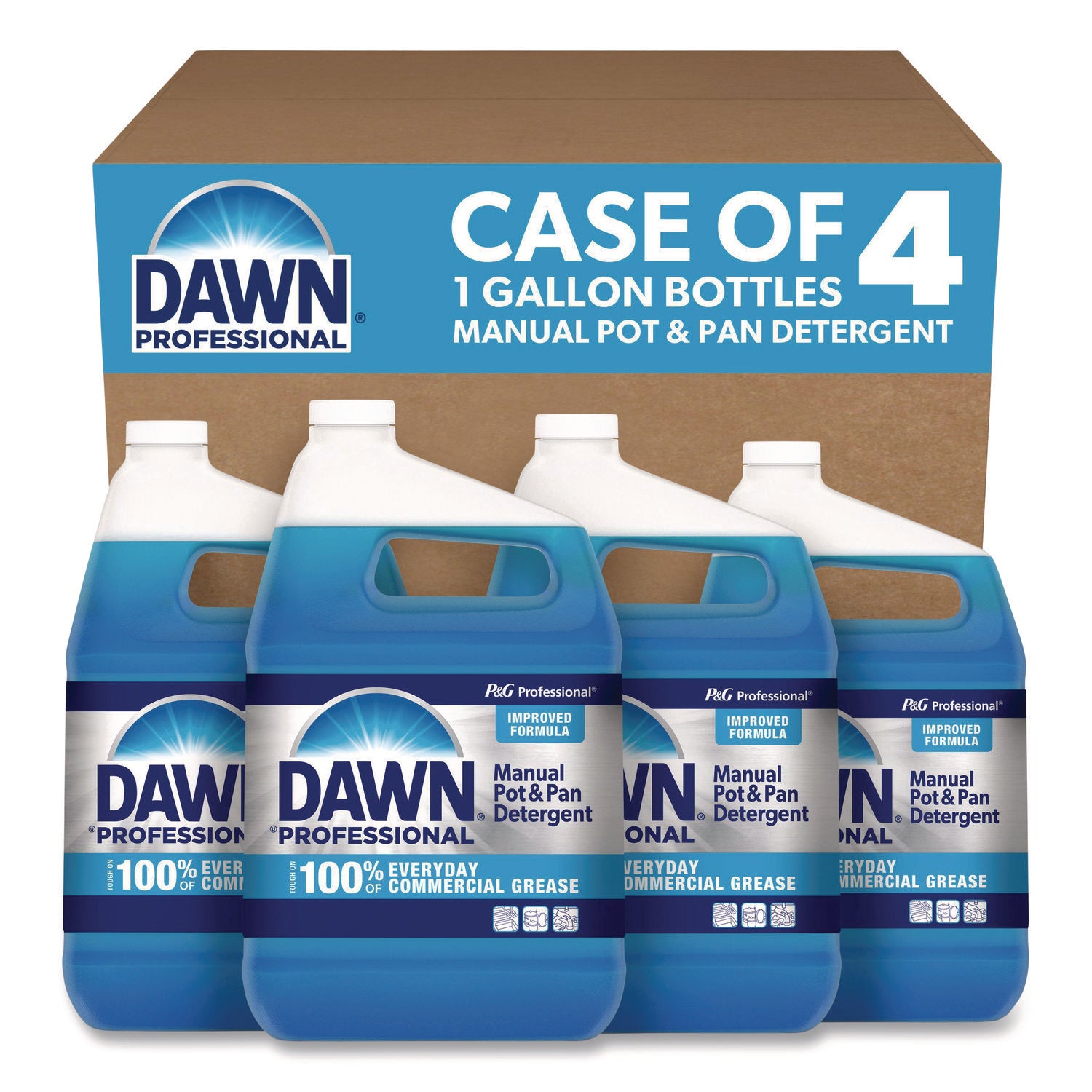 Dawn Manual Pot/Pan Detergent, Original Scent, Blue, 128 fl oz (4 quart) Bottles, 4 per Carton