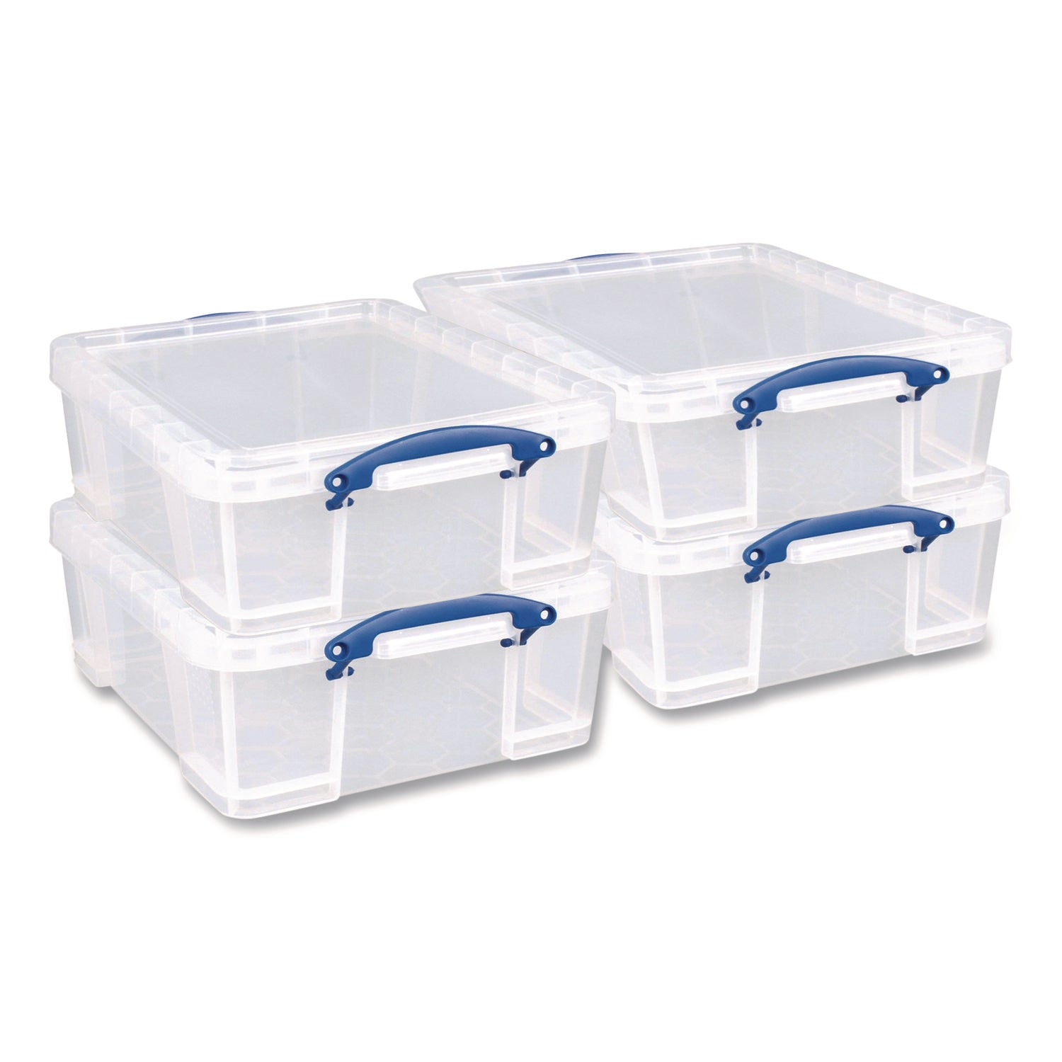 Snap-Lid Storage Bin, 4.49 Gal, 11" X 18" X 4", Clear/blue, 4/pack
