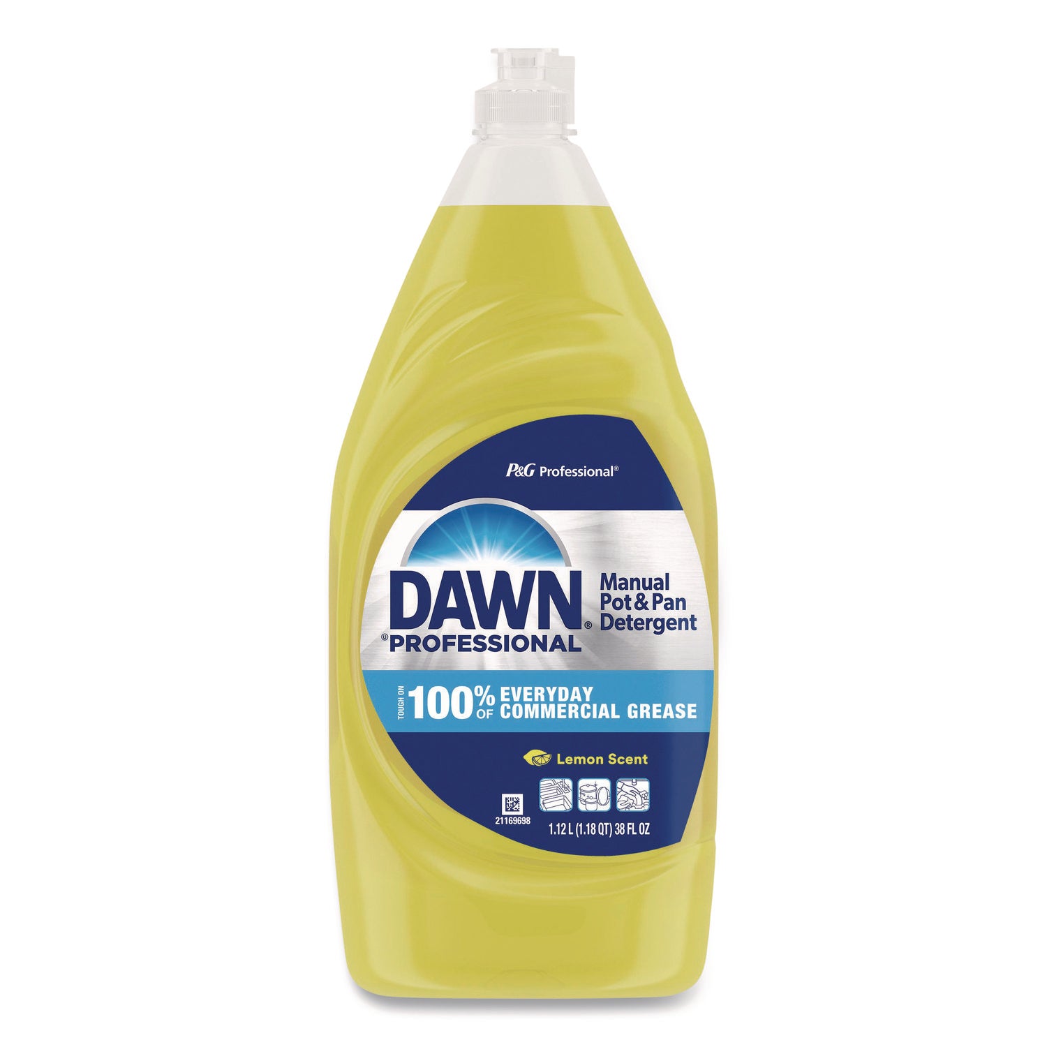 Dawn Manual Pot/Pan Detergent - For Dish - 38 fl oz (1.2 quart) - Lemon Scent - Recommended For: Grease Remover, Soil Remover, Food Remover - Yellow - 1 Bottle