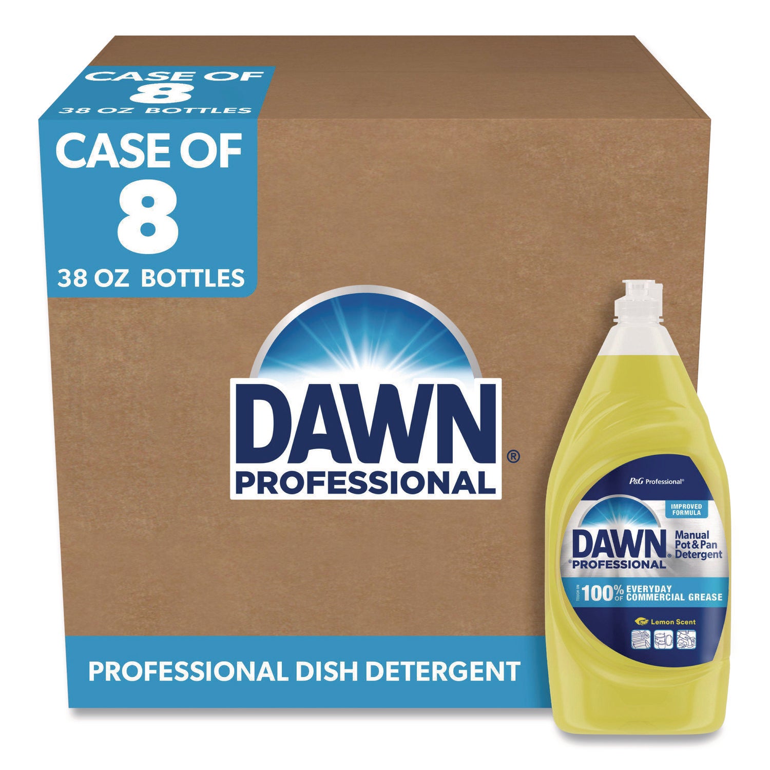 Dawn Manual Pot/Pan Detergent - For Dish - 38 fl oz (1.2 quart) - Lemon Scent - Recommended For: Grease Remover, Soil Remover, Food Remover - Yellow - 1 Bottle