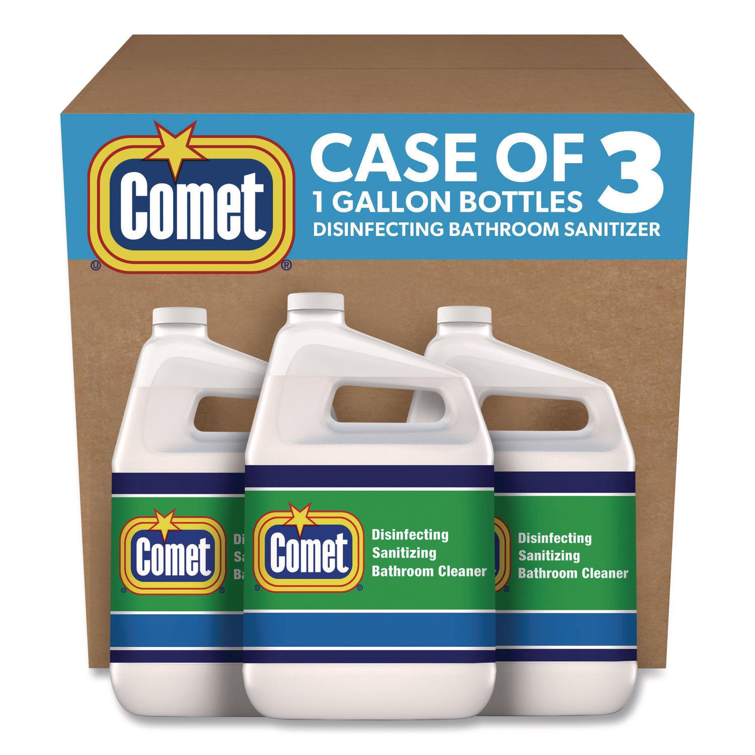 Comet Disinfecting Bathroom Cleaner, 128 fl oz, Non-abrasive, Disinfectant, Pleasant Scent, White, 3/Carton