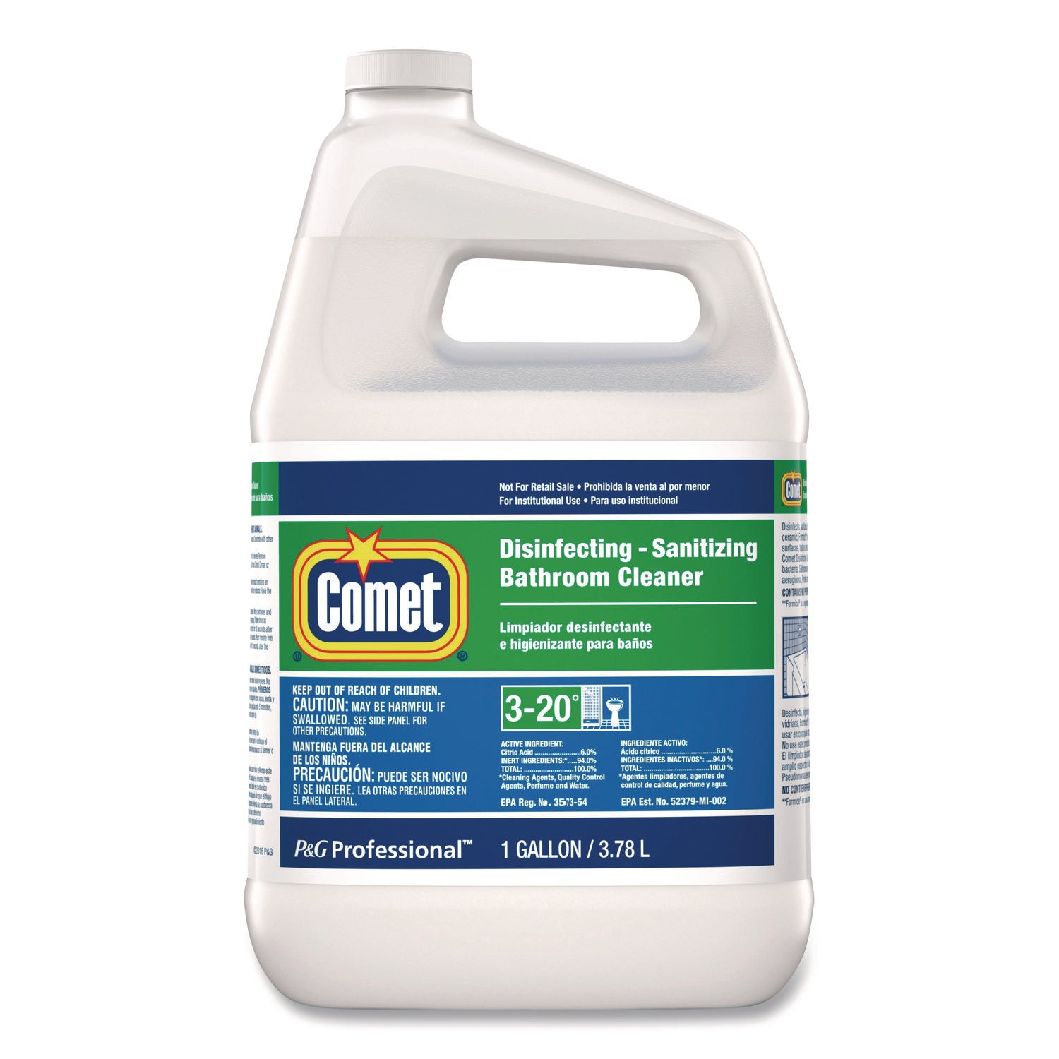Comet Disinfecting Bathroom Cleaner, 128 fl oz, Non-abrasive, Disinfectant, Pleasant Scent, White, 3/Carton