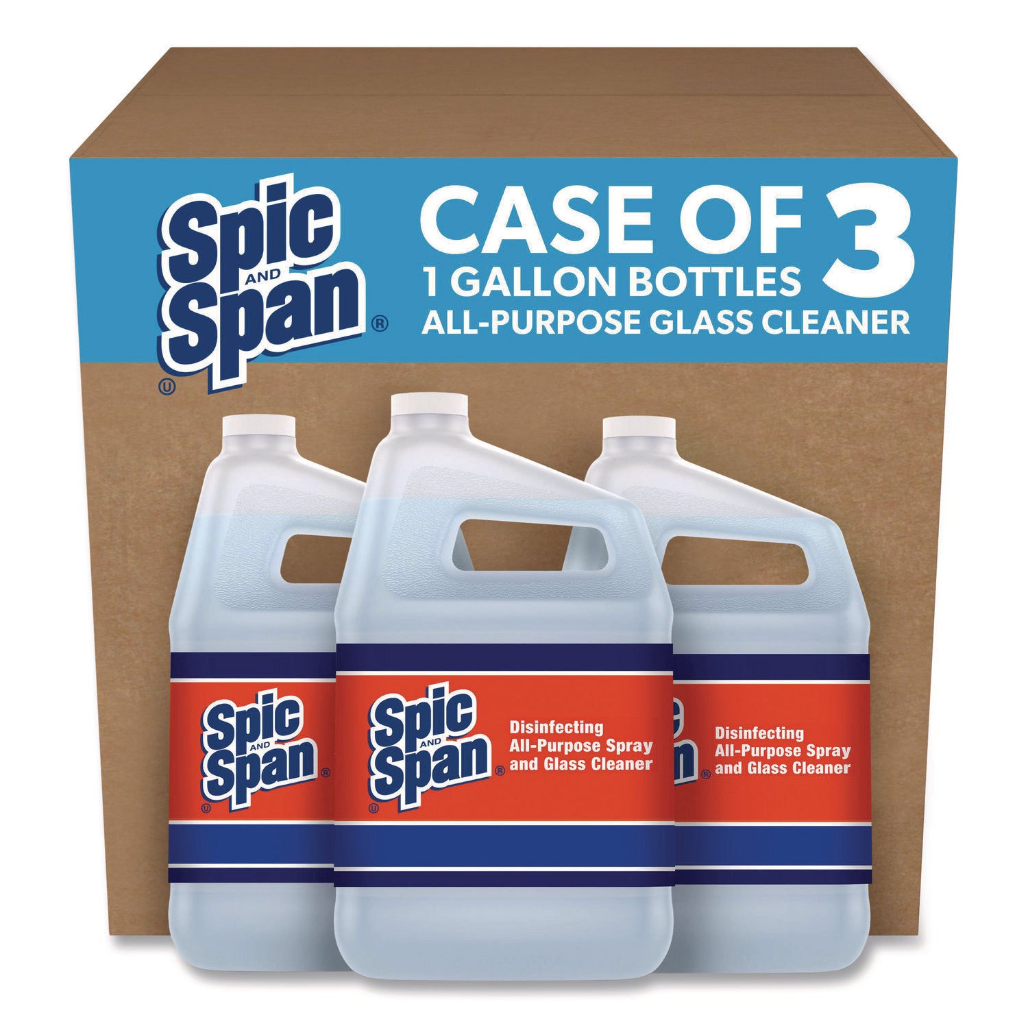 Spic and Span 3-in-1 All-Purpose Glass Cleaner, Concentrate, Fresh Scent, Light Blue, 128 fl oz (4 quart) Bottles, 3 per Carton