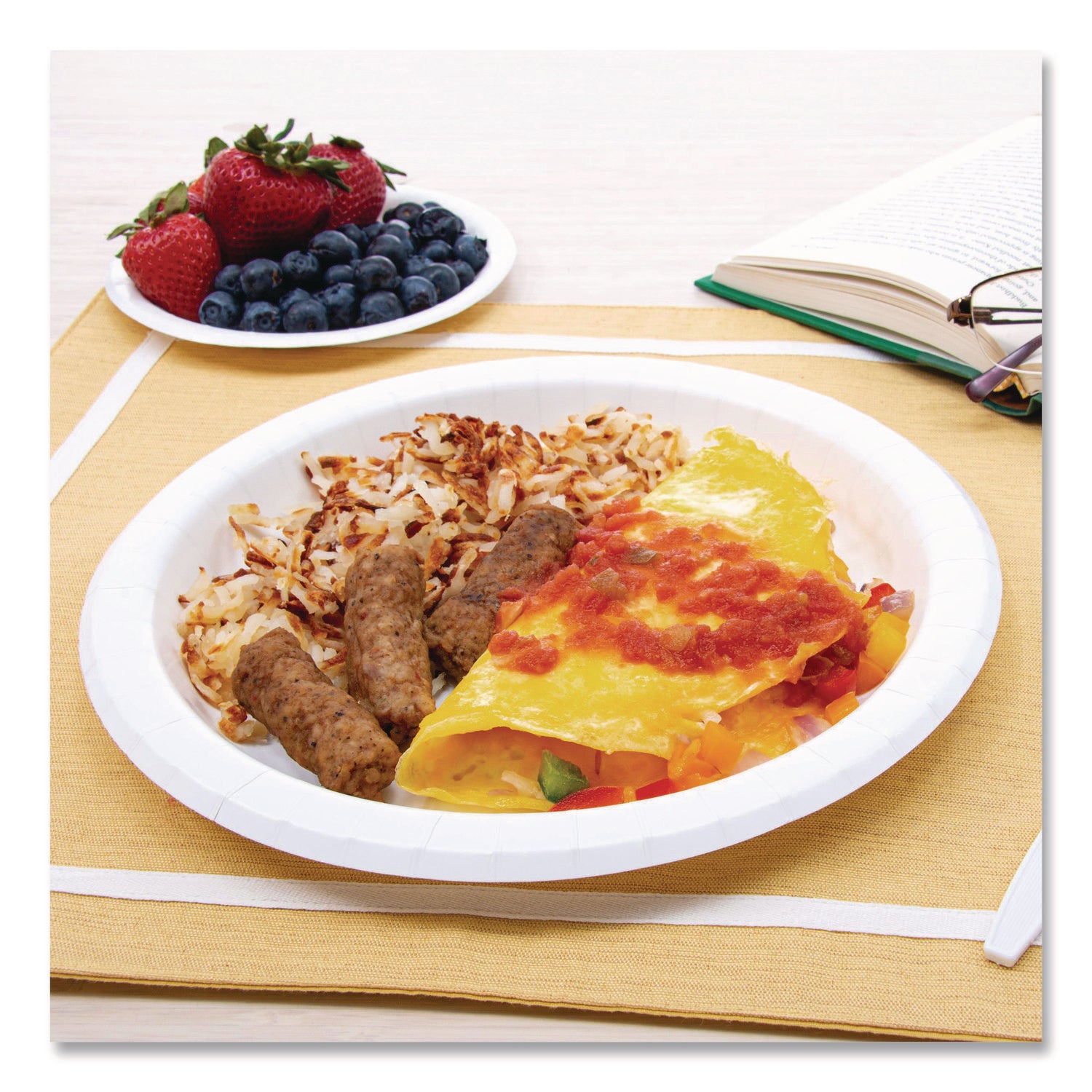 Compostable Paper Dinnerware, ProPlanet Seal, Plate, 10" dia, White, 500/Carton