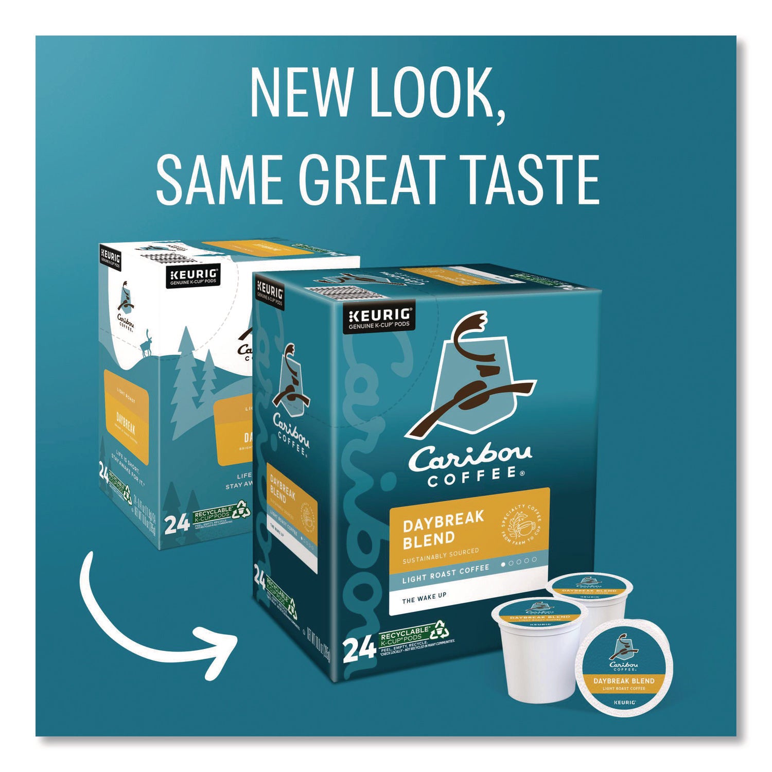 Caribou Coffee&reg; K-Cup Daybreak Coffee - Compatible with Keurig Brewer - Regular - Light/Mild - K-Cup - 24 / Box
