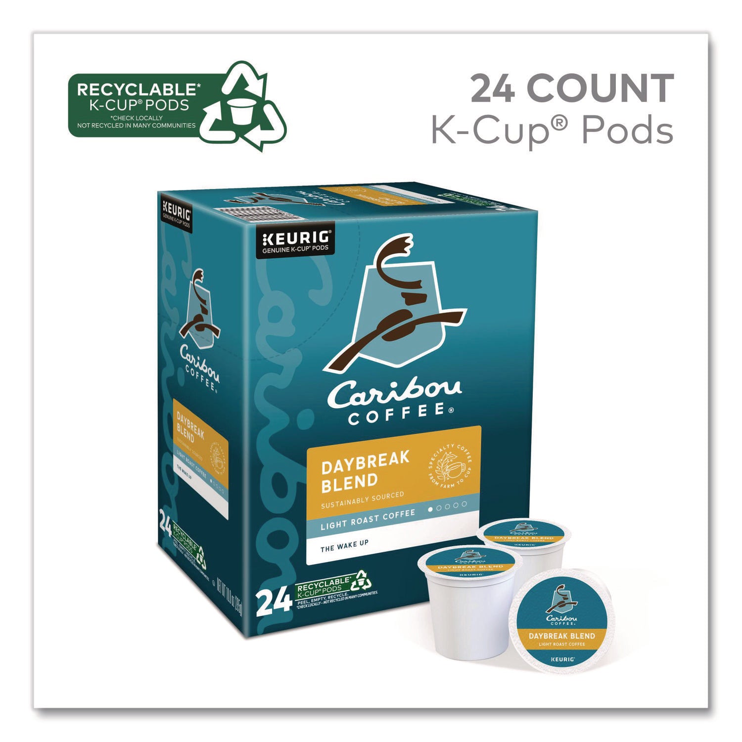 Caribou Coffee&reg; K-Cup Daybreak Coffee - Compatible with Keurig Brewer - Regular - Light/Mild - K-Cup - 24 / Box