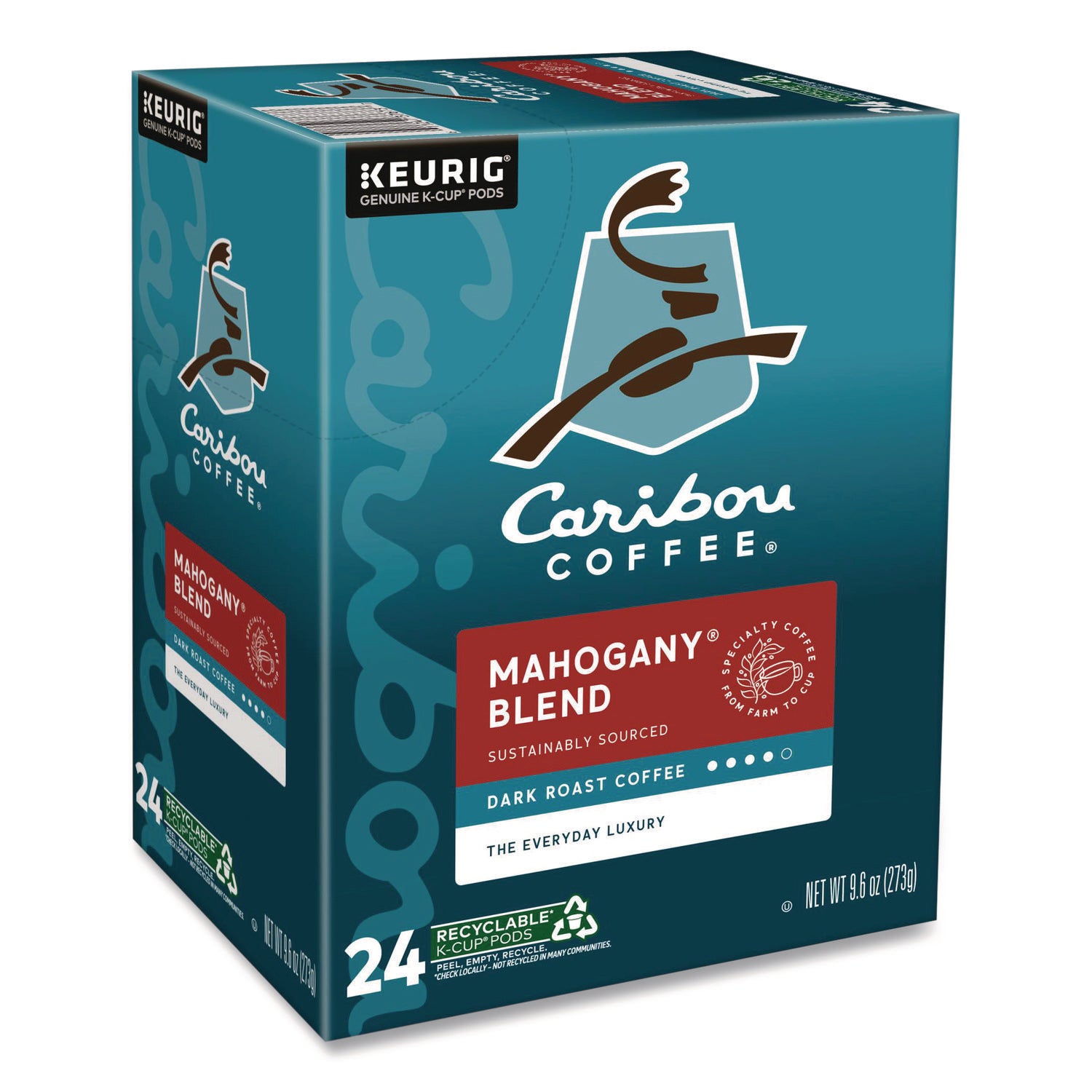 Caribou Coffee&reg; K-Cup Mahogany Coffee - Compatible with Keurig Brewer - Regular - Dark/Bold - K-Cup - Mahogany - 24 / Box