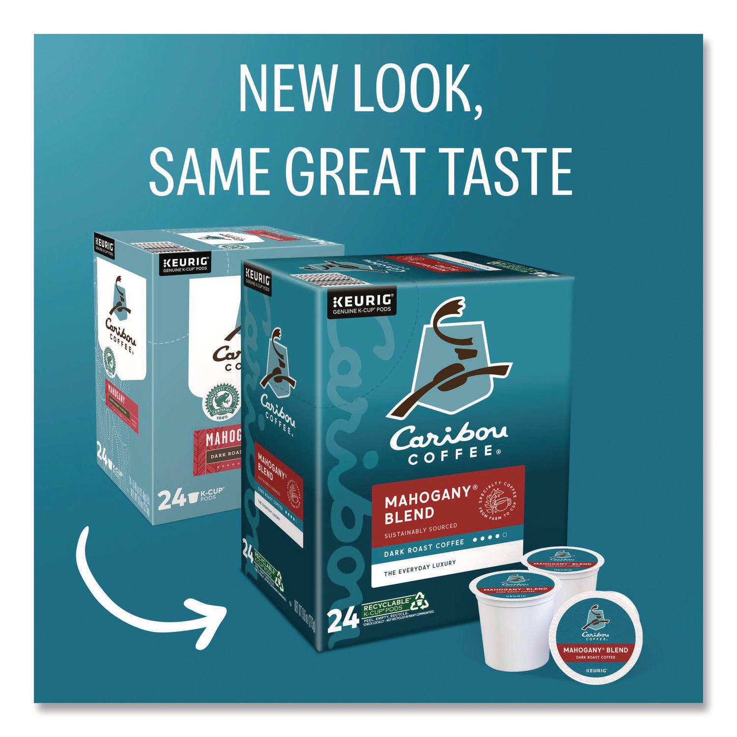 Caribou Coffee&reg; K-Cup Mahogany Coffee - Compatible with Keurig Brewer - Regular - Dark/Bold - K-Cup - Mahogany - 24 / Box