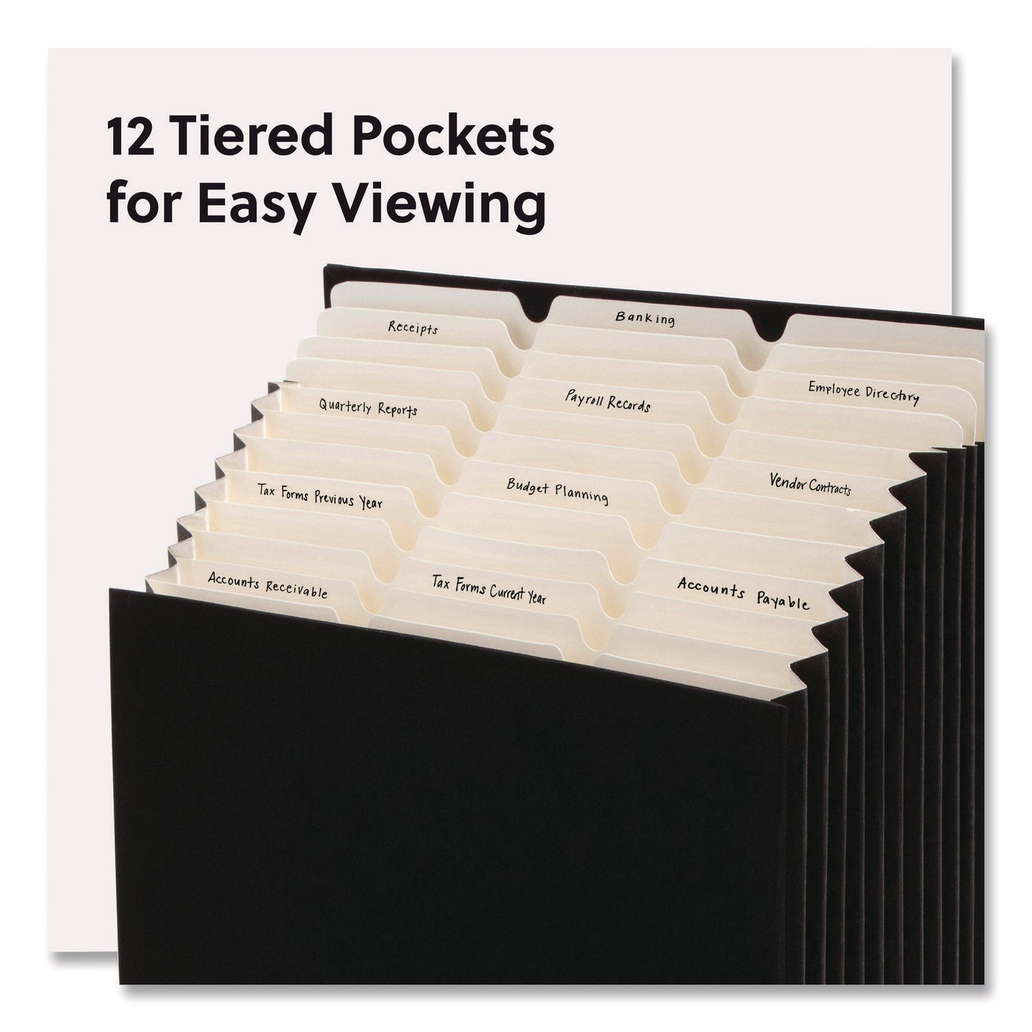 Smead Stadium 12-Pocket 1/3 Tab Cut Letter Size Expanding File, 8.5" x 11", 900 Sheet Capacity, 10.5" Expansion, 11 Dividers, Charcoal, Durable, Heavyweight, Tear Resistant, Acid-Free, 40% Recycled, 1 Each