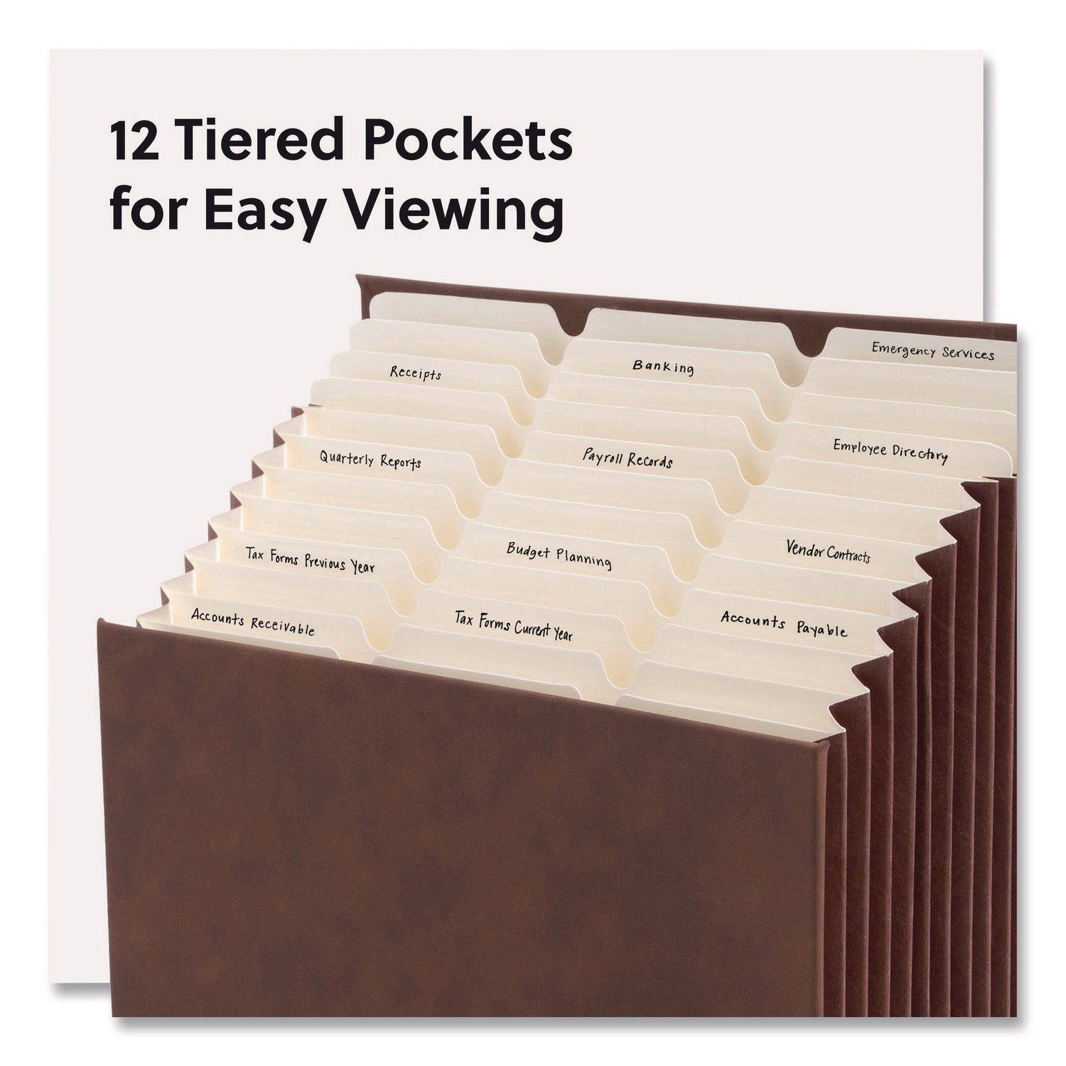 Smead Stadium 12-Pocket 1/3 Tab Cut Letter Expanding File, 8.5" x 11", 900 Sheet Capacity, 10.5" Expansion, Assorted Tab Positions, 11 Dividers, Saddle, 40% Recycled, 1 Each