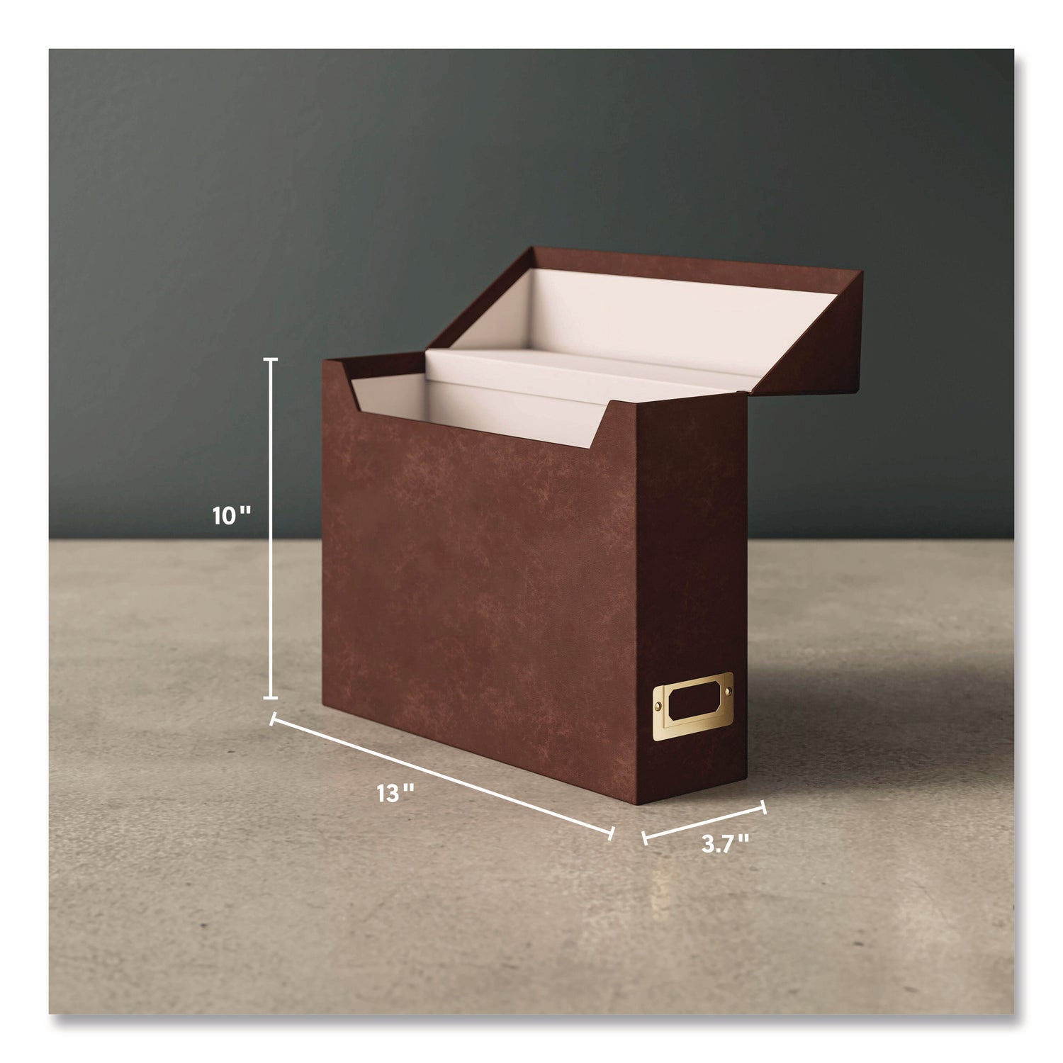 Smead Letter Recycled Box File - 8 1/2" x 11" - Paper, Metal, Faux Leather, Polyurethane, Vegan Leather, Polyvinyl Chloride (PVC) - Saddle - Space Saving, Textured, Labeling Area, Acid-free - 50% Recycled - 1 Each