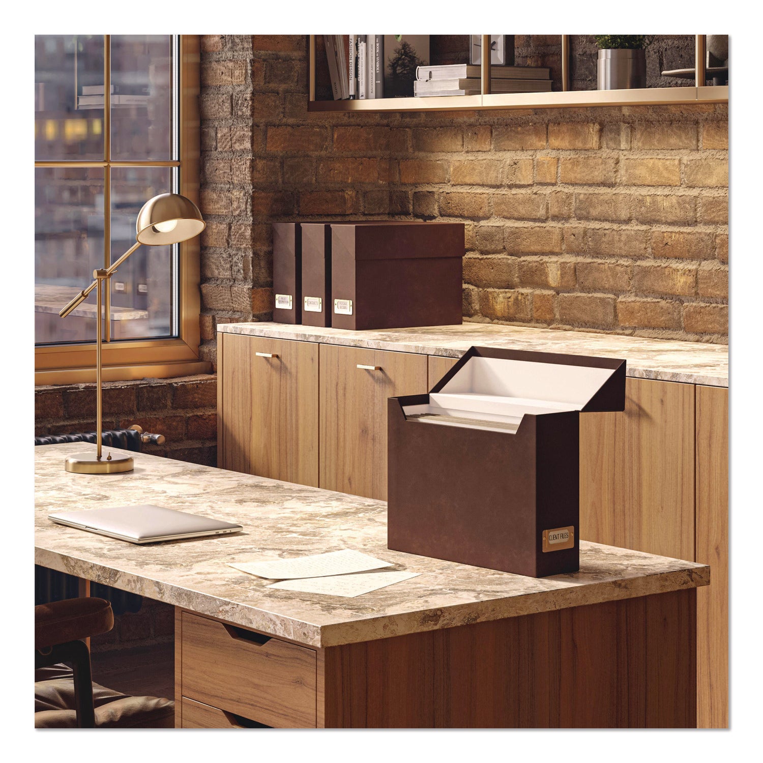 Smead Letter Recycled Box File - 8 1/2" x 11" - Paper, Metal, Faux Leather, Polyurethane, Vegan Leather, Polyvinyl Chloride (PVC) - Saddle - Space Saving, Textured, Labeling Area, Acid-free - 50% Recycled - 1 Each