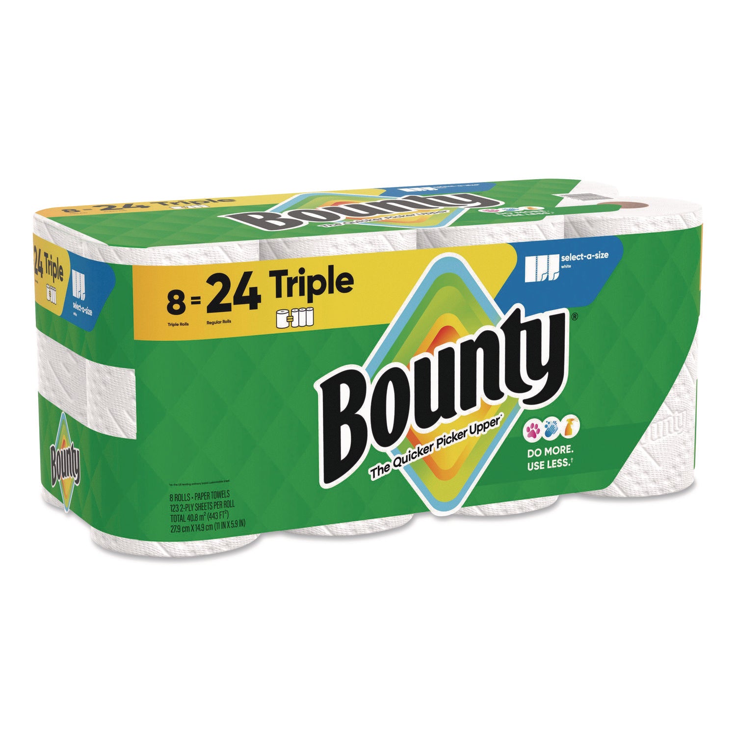 Bounty Select-A-Size Paper Towels, 2 Ply, Diamond Texture, Green, 123 Sheets per Roll, 8 Rolls per Carton