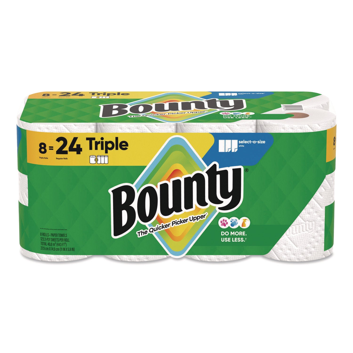 Bounty Select-A-Size Paper Towels, 2 Ply, Diamond Texture, Green, 123 Sheets per Roll, 8 Rolls per Carton