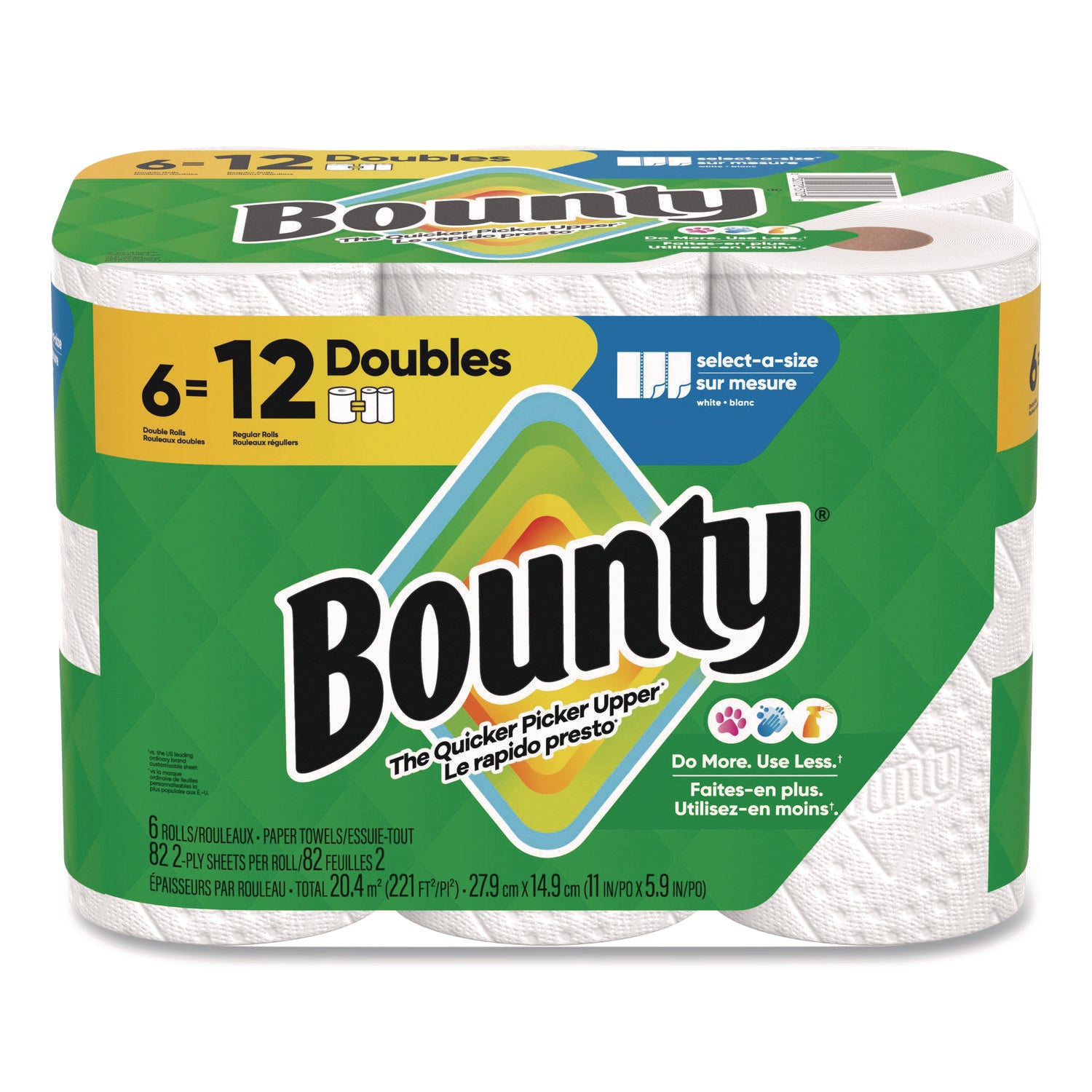 Bounty Select-A-Size Paper Towels, 2 Ply, Diamond Texture, Green, 82 Sheets per Roll, 6 Rolls per Carton