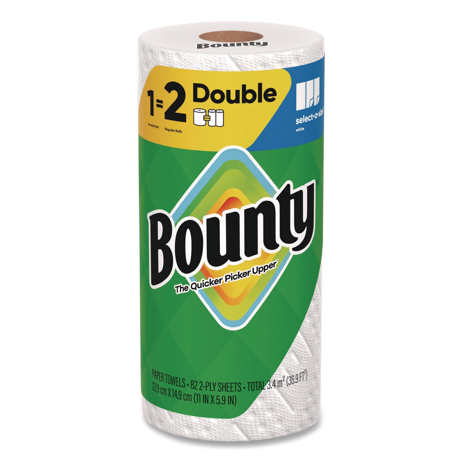 Bounty Select-A-Size Paper Towels, 2 Ply, Diamond Texture, Green, 82 Sheets per Roll, 24 Rolls per Carton