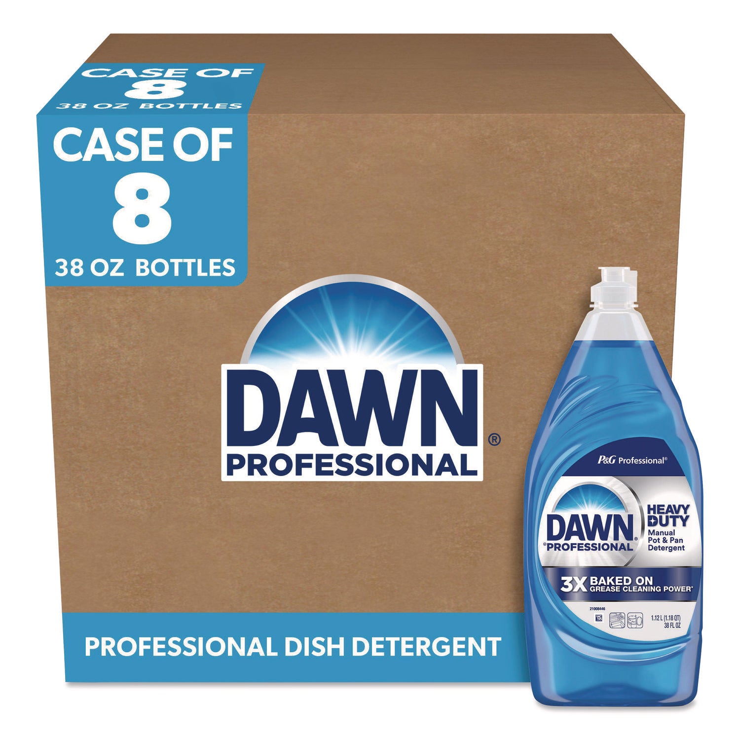 Dawn Manual Pot/Pan Detergent - 38 fl oz (1.2 quart) - Heavy Duty, Long Lasting - Blue - 8 / Carton