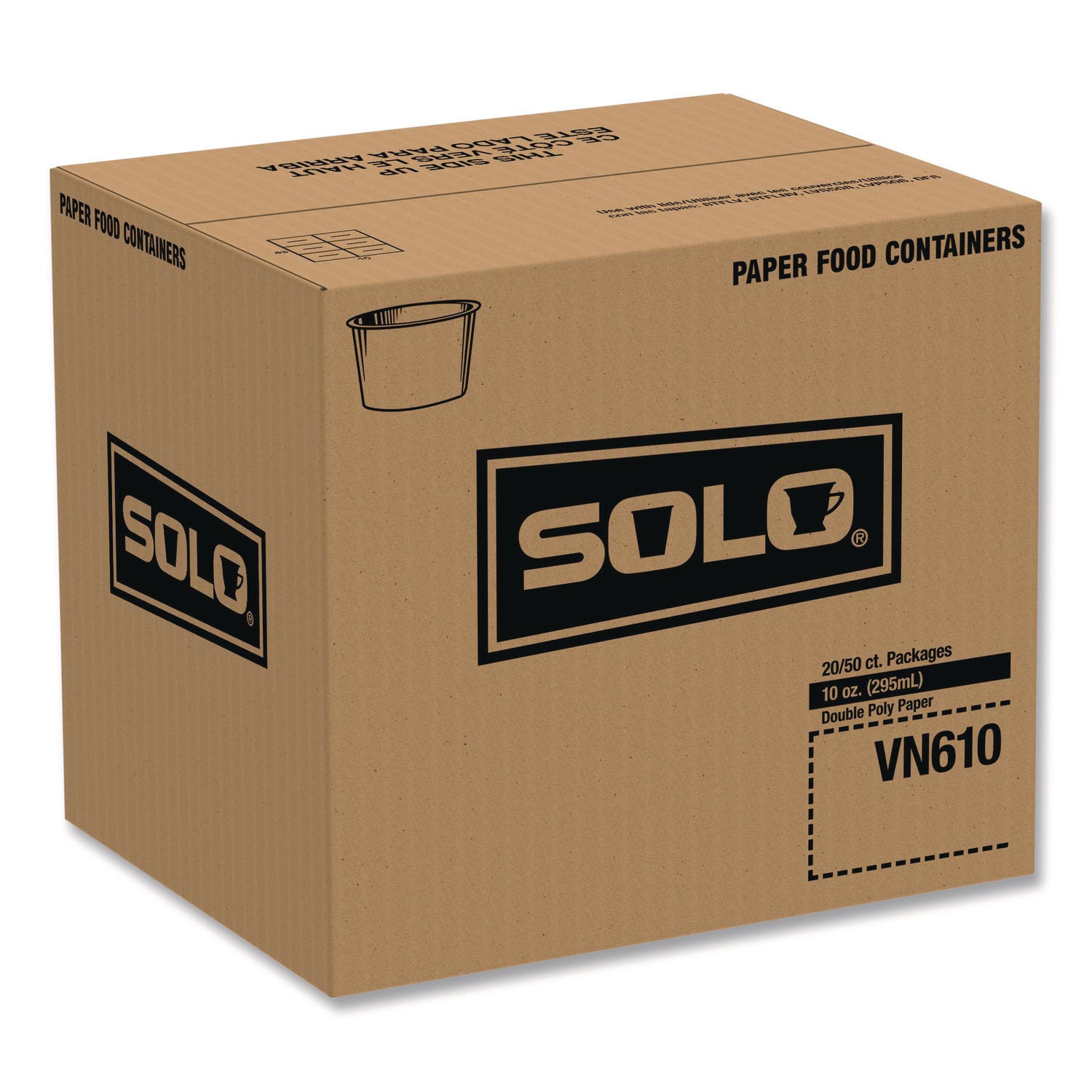 Double Poly Paper Food Containers, 10 oz, 3.8 dia x 2.7" h, White, Paper,1,000/Carton