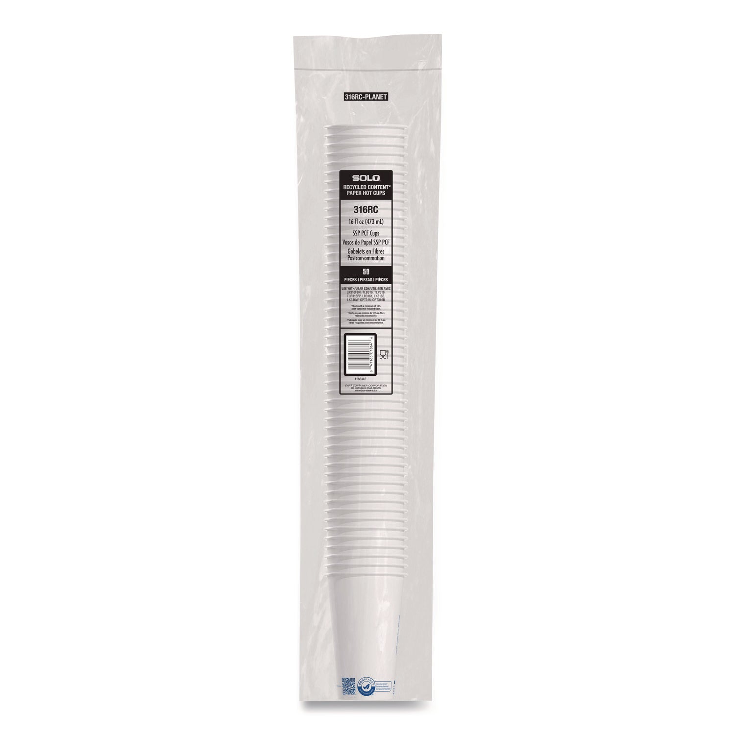 Recycled Content PCF Paper Hot Cups, ProPlanet Seal, 16 oz, White/Blue, 1,000/Carton
