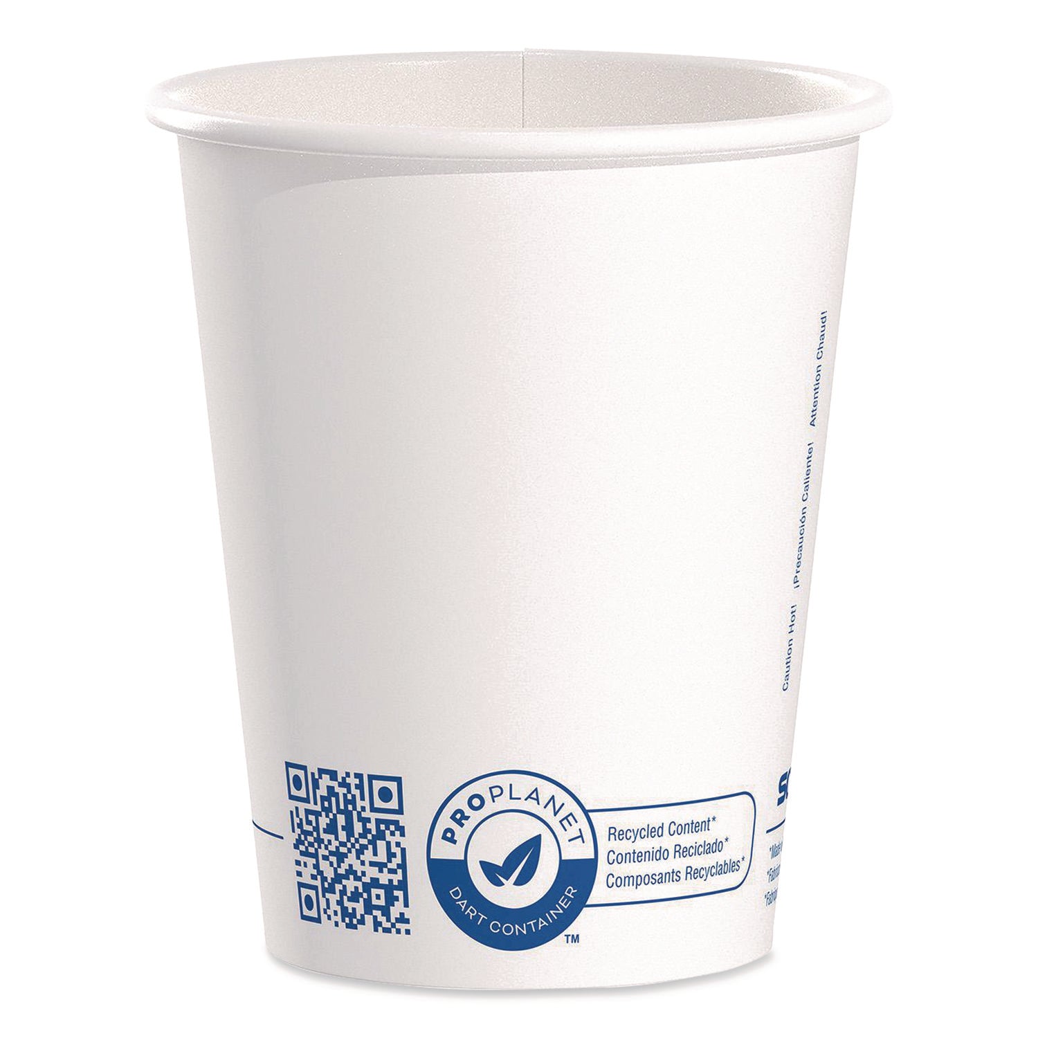 Recycled Content PCF Paper Hot Cups, ProPlanet Seal, 10 oz, White/Blue, 1,000/Carton