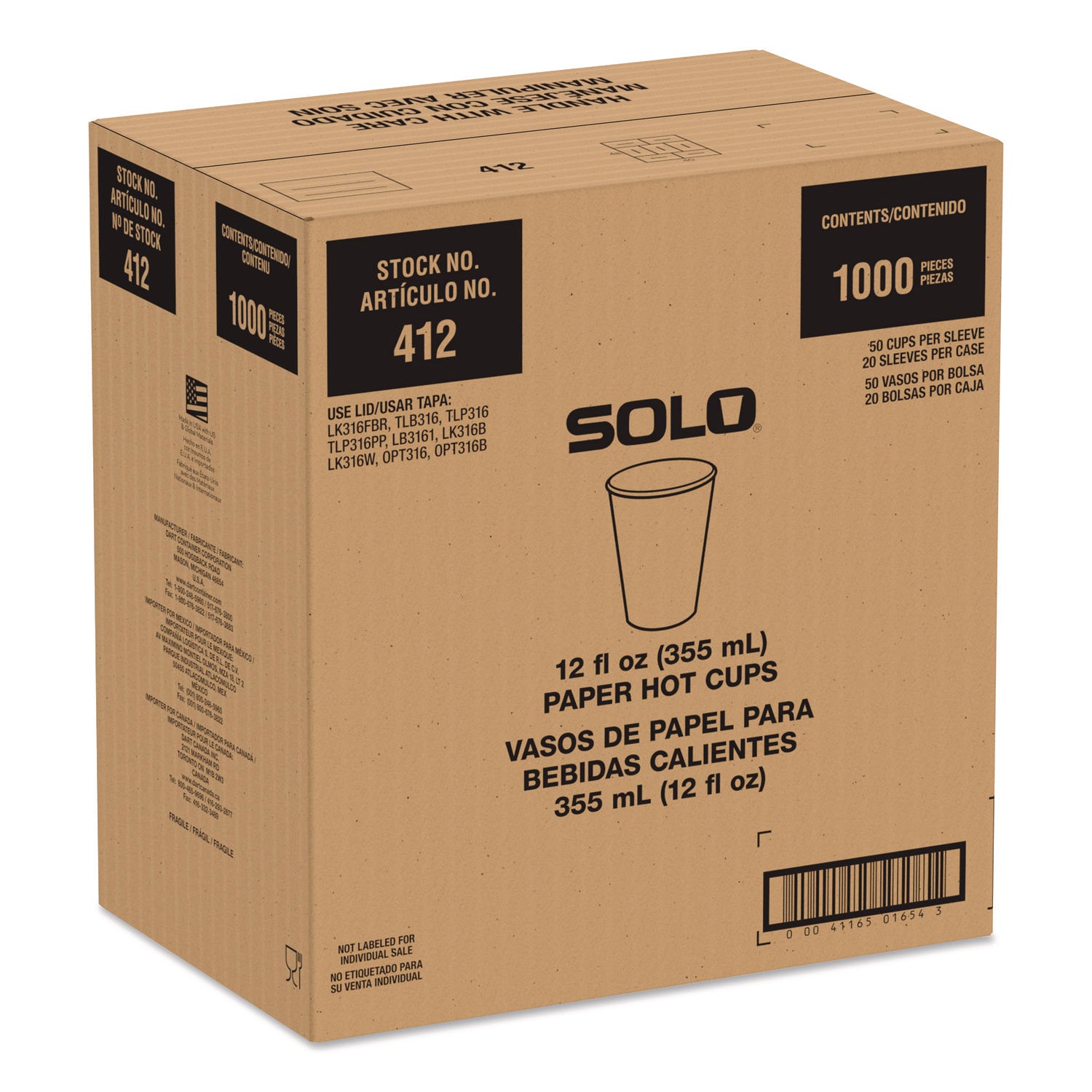 Recycled Content PCF Paper Hot Cups, ProPlanet Seal, 12 oz, White/Blue, 1,000/Carton