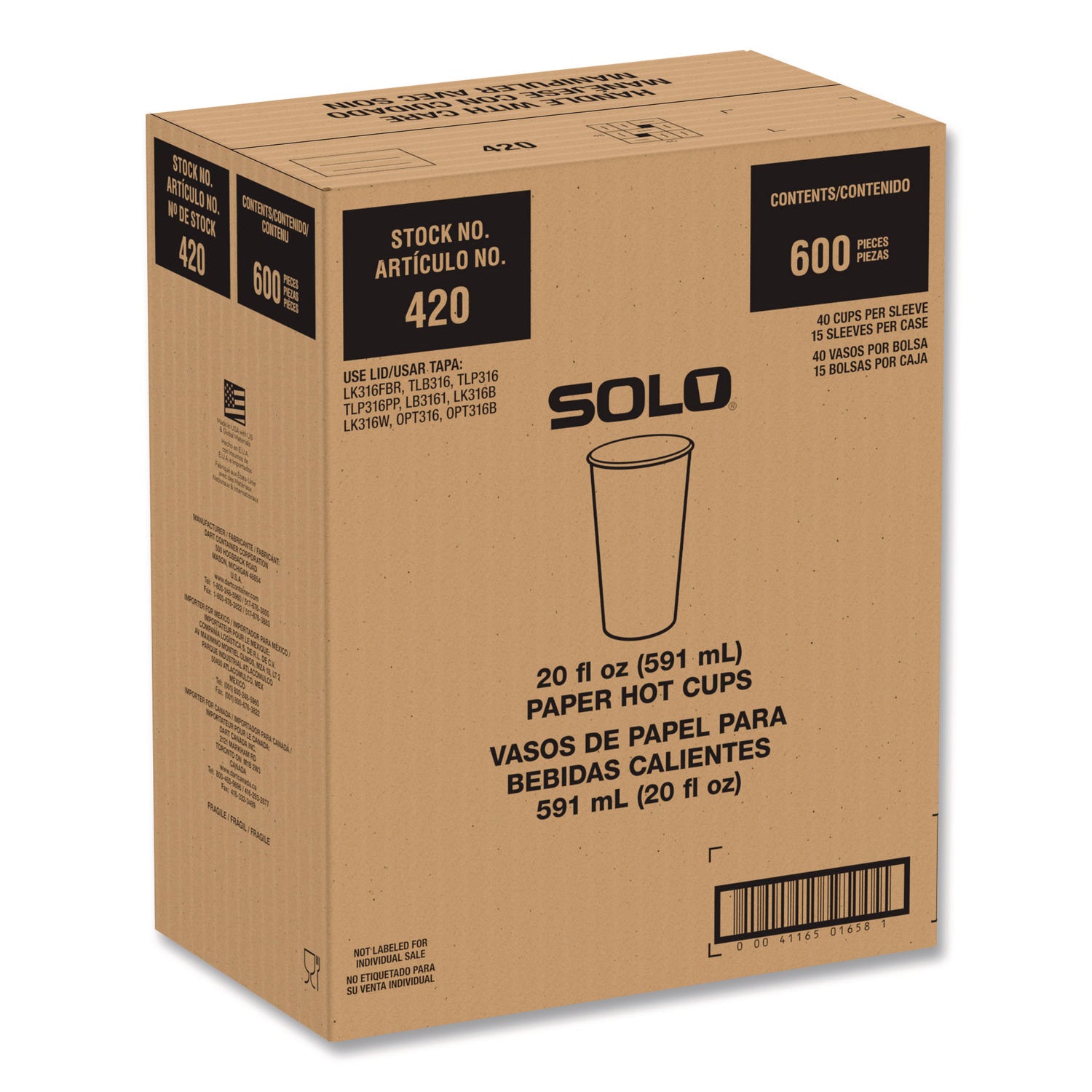 Recycled Content PCF Paper Hot Cups, ProPlanet Seal, 20 oz, White/Blue, 600/Carton