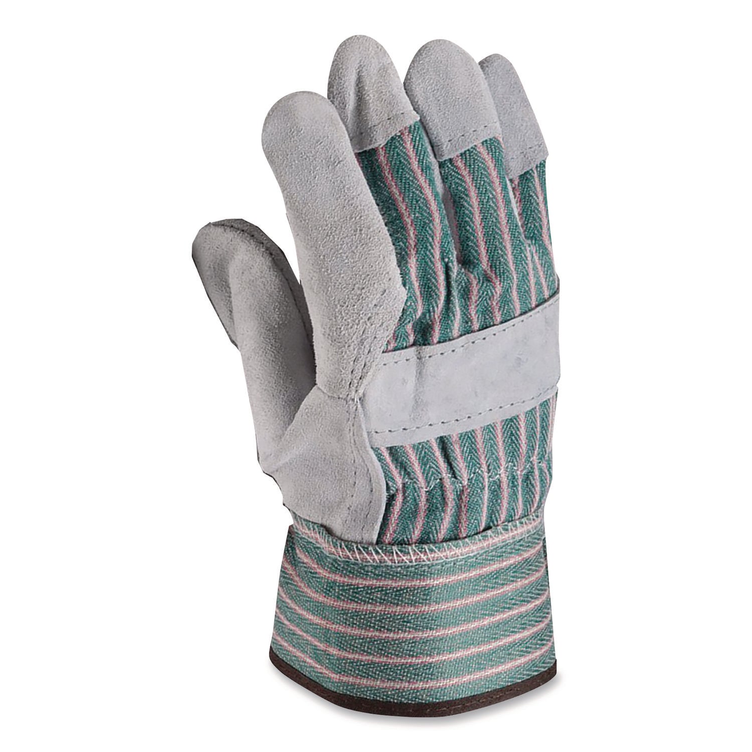 Bronze Series Leather/fabric Work Gloves, Small (size 7), Gray/green, 12 Pairs
