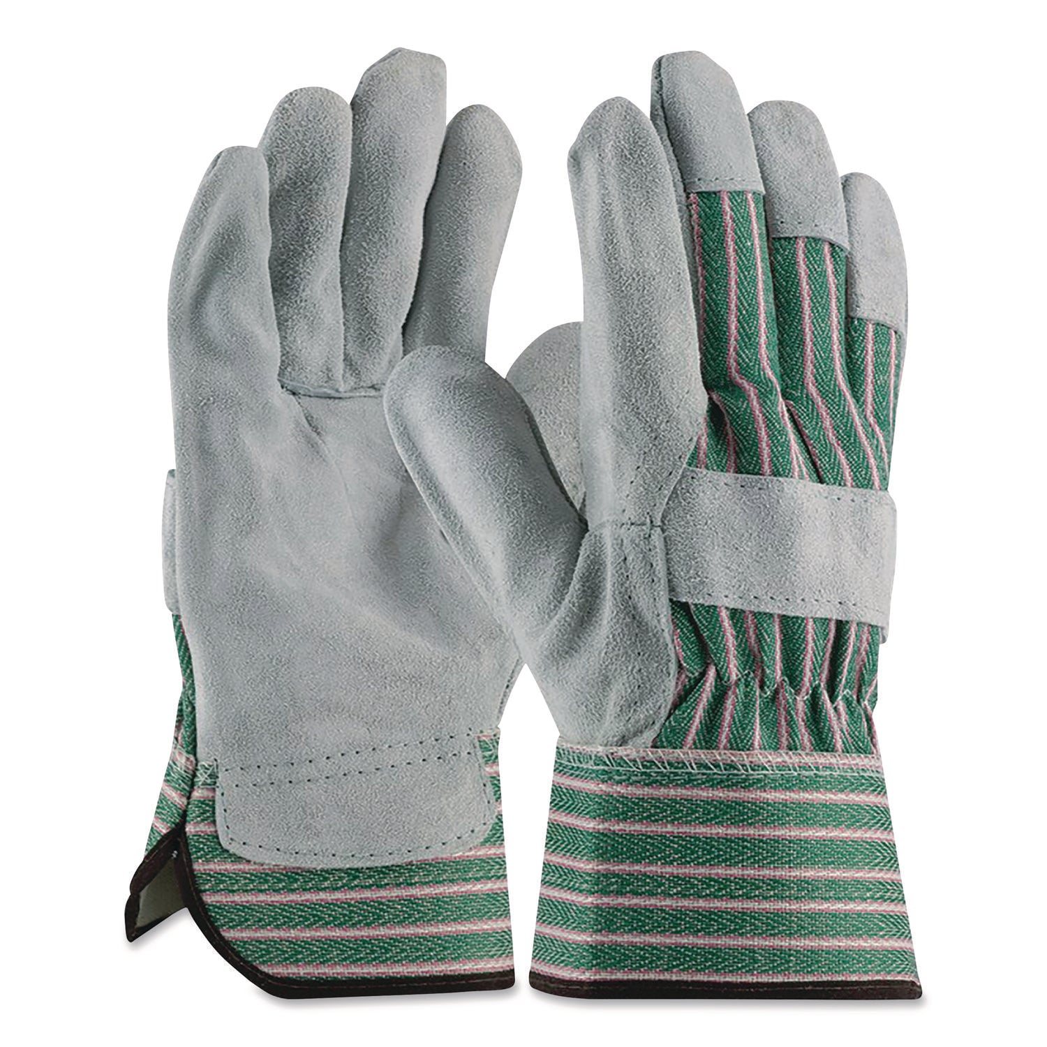 Bronze Series Leather/fabric Work Gloves, Small (size 7), Gray/green, 12 Pairs
