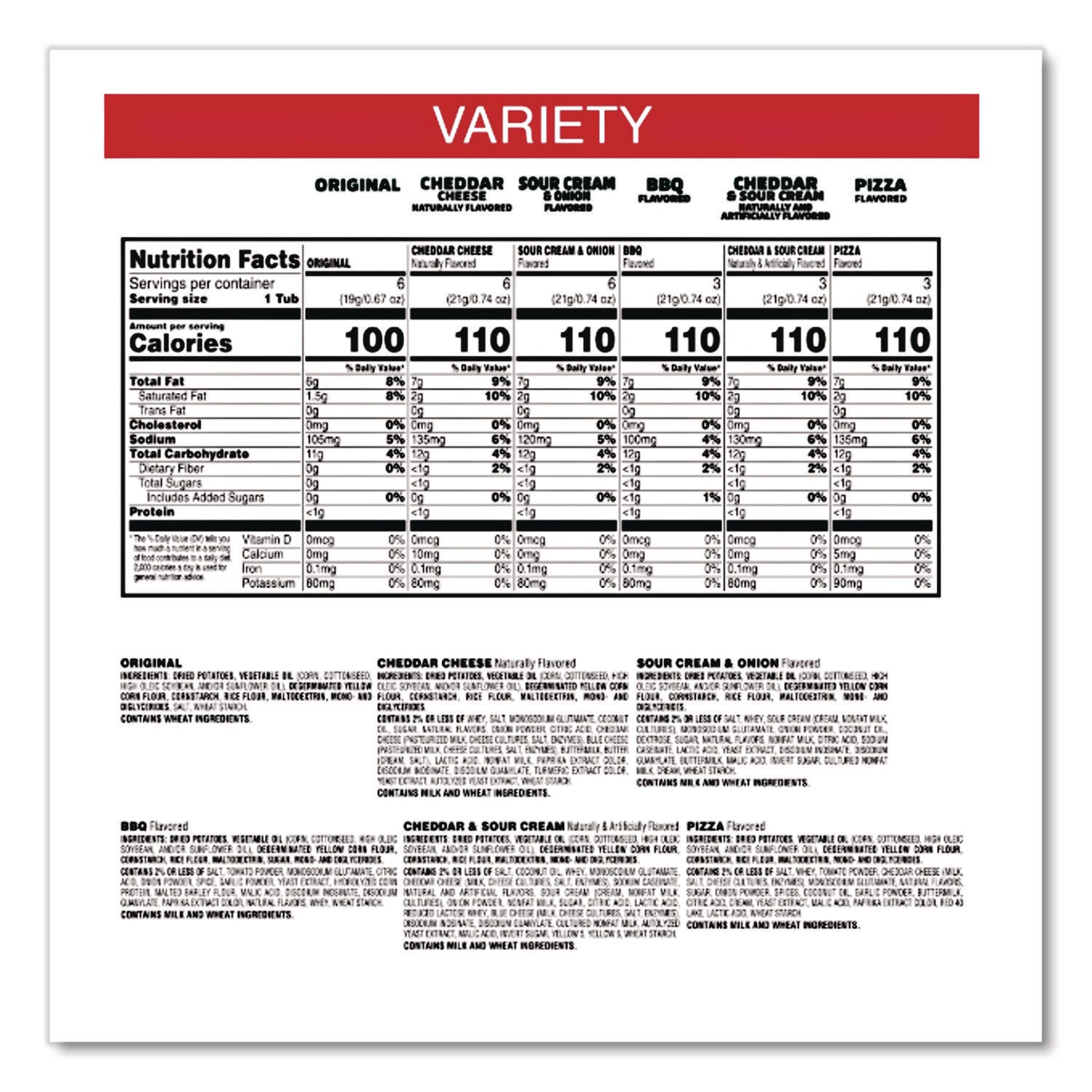 Snack Stack Variety Pack Crisps, (6) 0.67 and (21) 0.74 oz/Tubs, 27/Carton