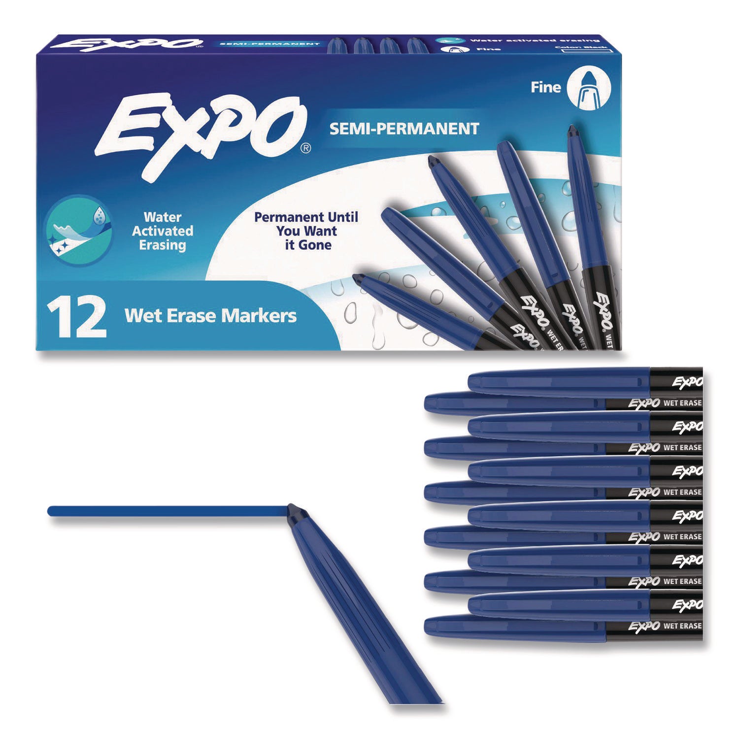 Vis-a-Vis Wet Erase Markers, Fine Point, Blue, 12 Count