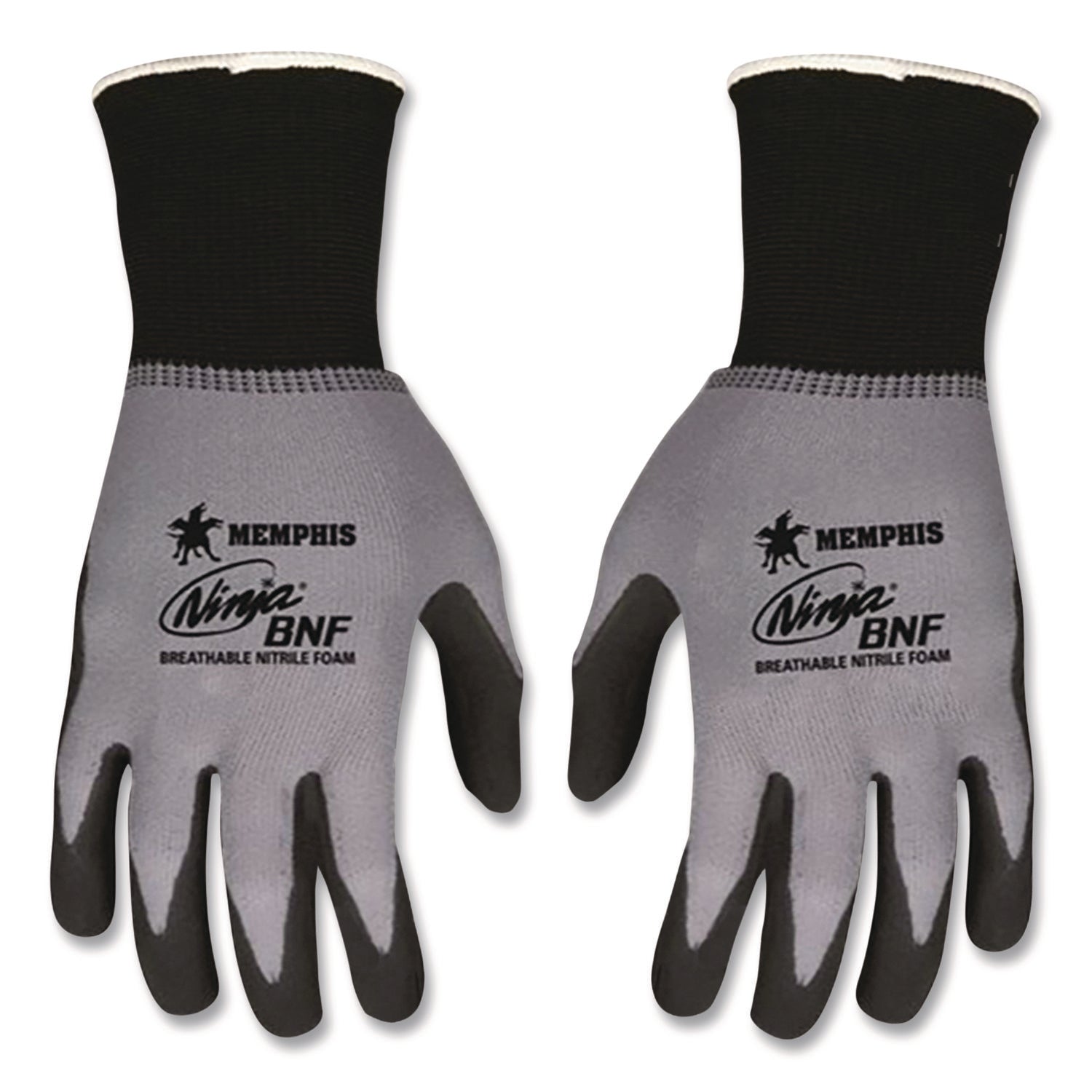 Ninja Nitrile Coating Nylon/spandex Gloves, Black/gray, Medium, Dozen