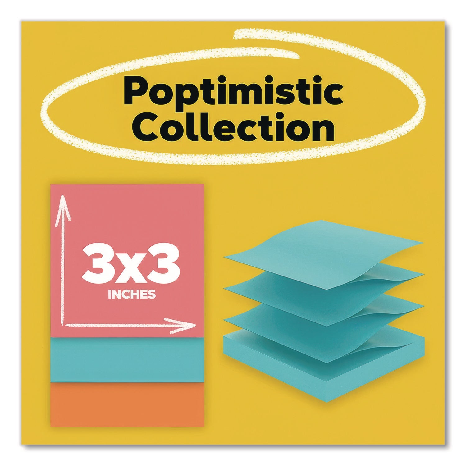 3" Flag/Note Width x 3" Flag/Note Length - Square - Aqua Splash, Cape Town, Guava, Vital Orange - Pop-up, Repositionable, Adhesive, Residue-free - 18 Pad