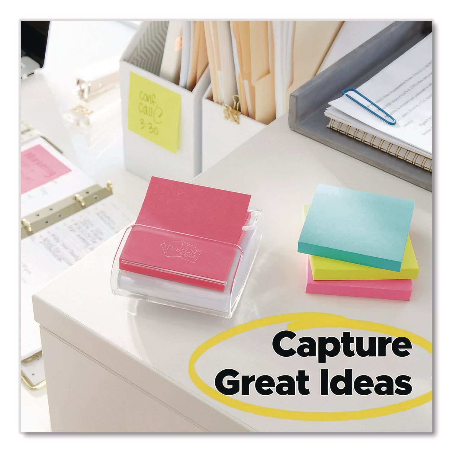3" Flag/Note Width x 3" Flag/Note Length - Square - Aqua Splash, Cape Town, Guava, Vital Orange - Pop-up, Repositionable, Adhesive, Residue-free - 18 Pad
