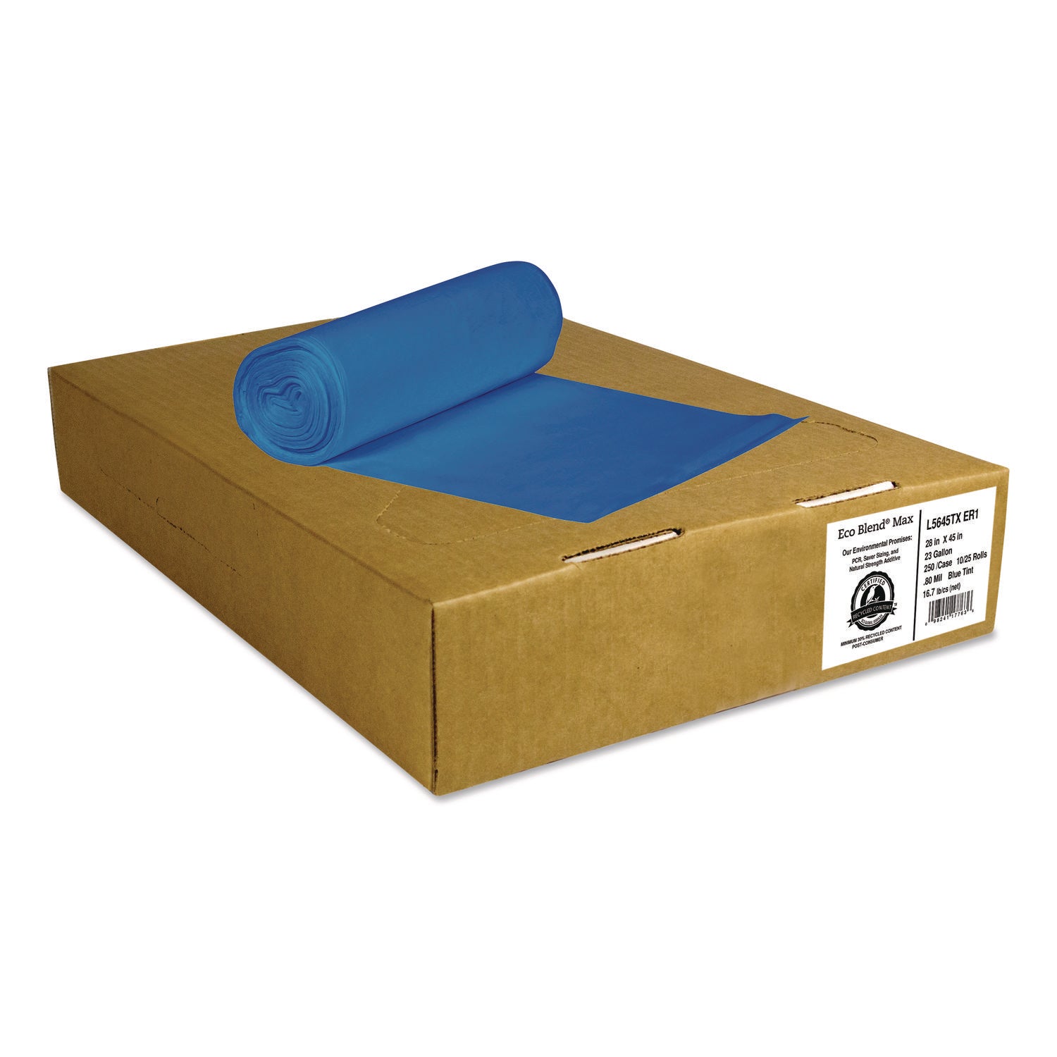 Heritage Eco Blend Max Can Liners - 23 gal Capacity - 28" Width x 0.80 mil (20 Micron) Thickness - Low Density - Blue Tint - Resin, Linear Low-Density Polyethylene (LLDPE) - Can, Waste - Recycled - 1 Carton