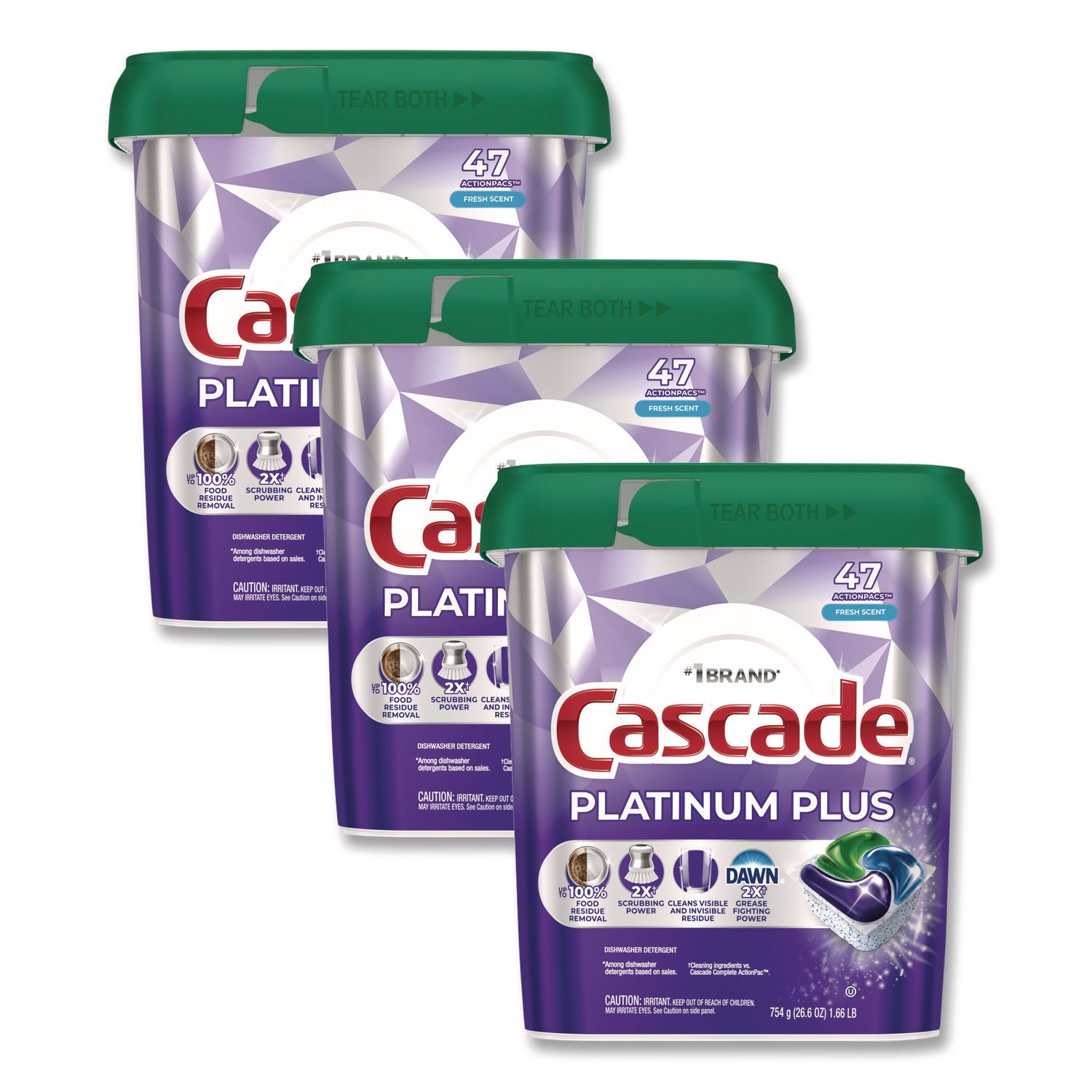 Cascade Platinum Plus ActionPacs, Fresh Scent, Purple, 47 Packs per Carton, 3 Cartons